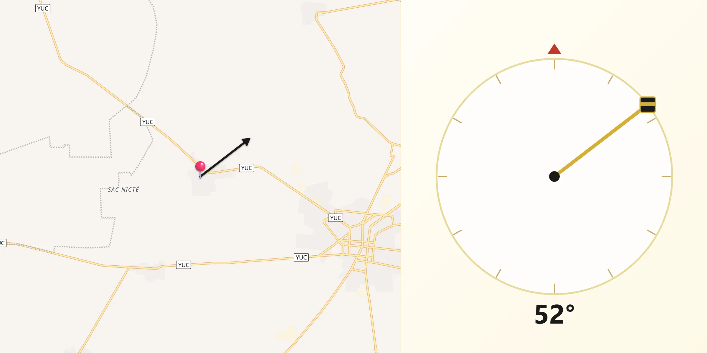 Dirección de la Qibla desde Dzibikak