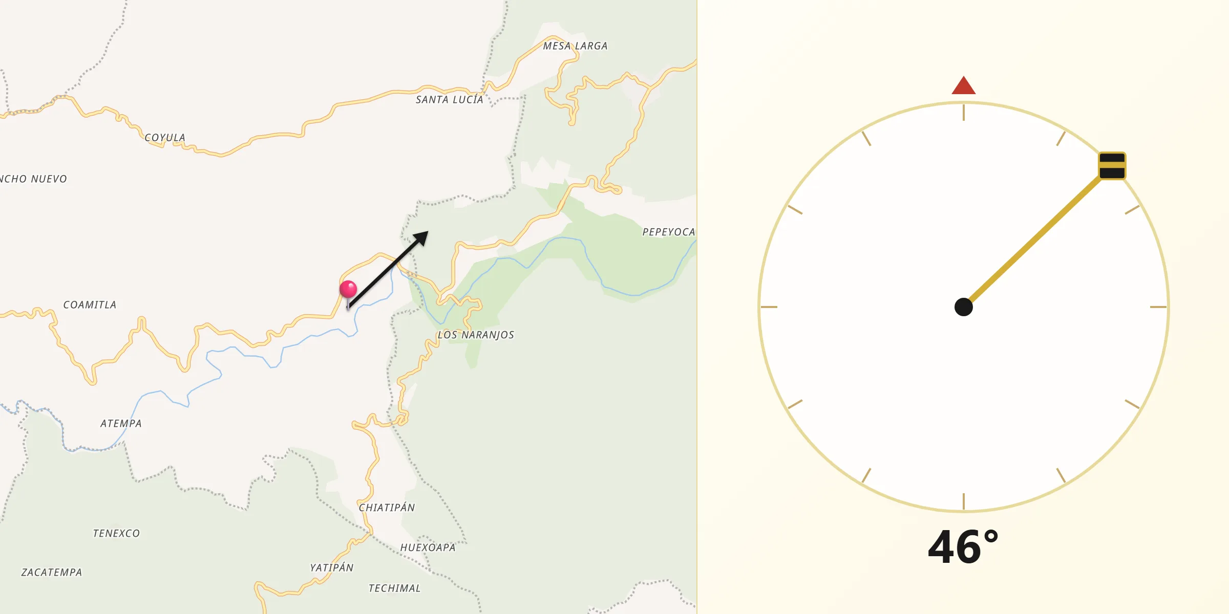 Dirección de la Qibla desde Papatlatla