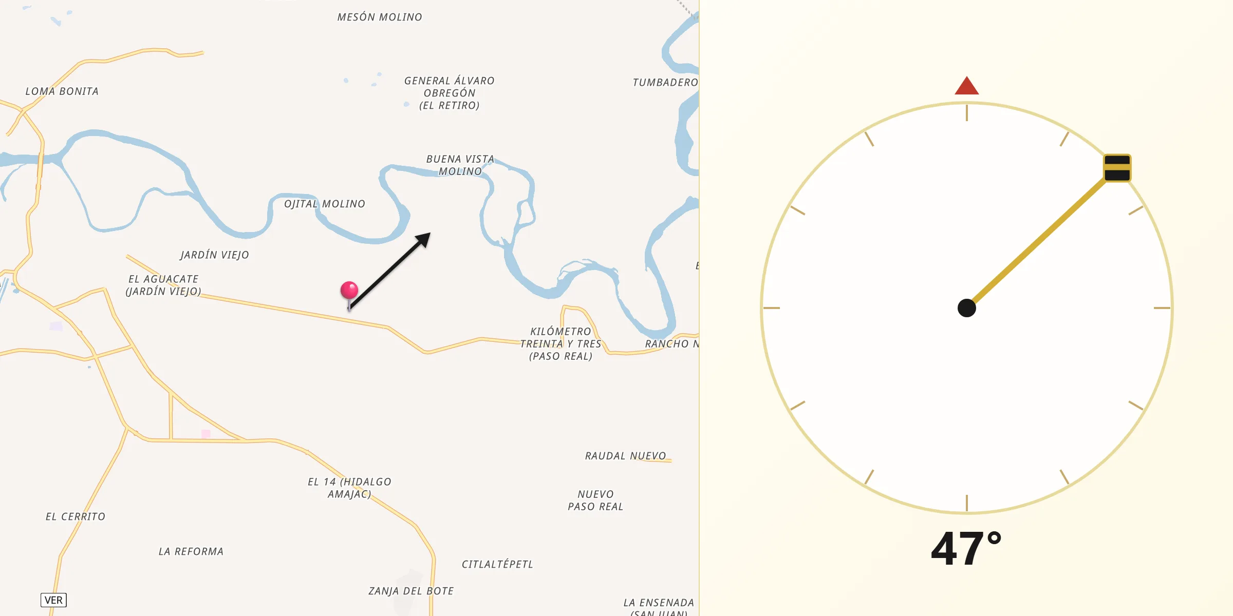 Dirección de la Qibla desde Hidalgo Amajac