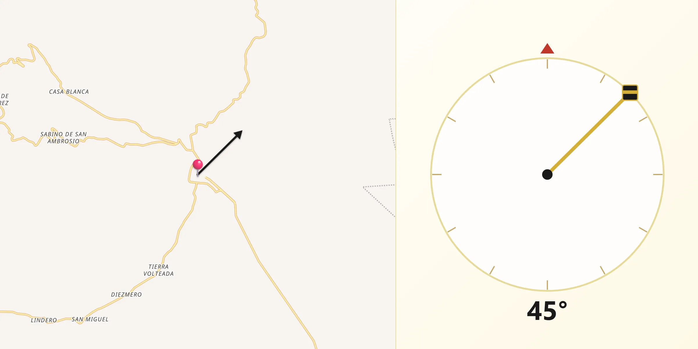 Dirección de la Qibla desde Tolimán