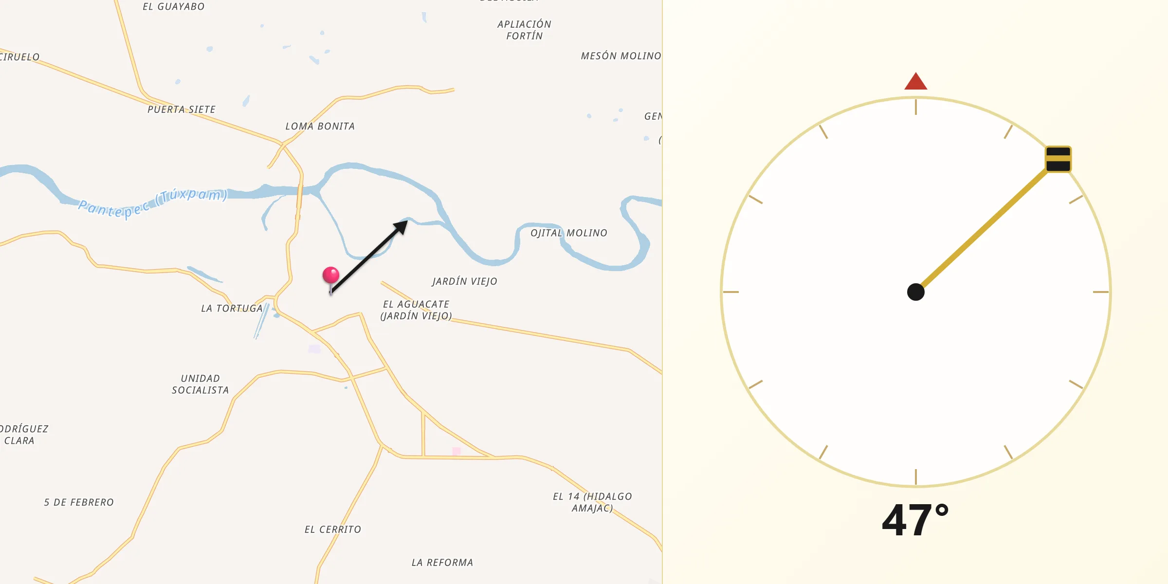 Dirección de la Qibla desde Álamo