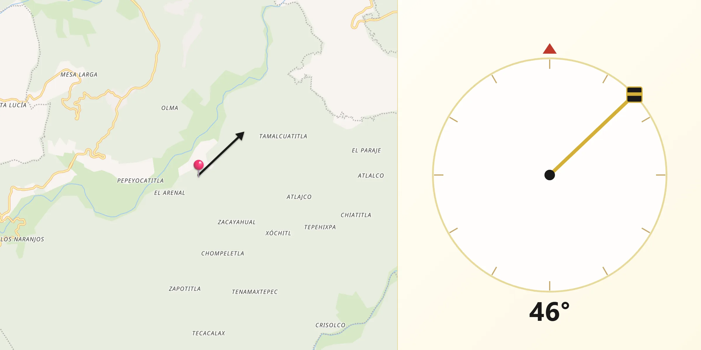 Dirección de la Qibla desde Yahualica