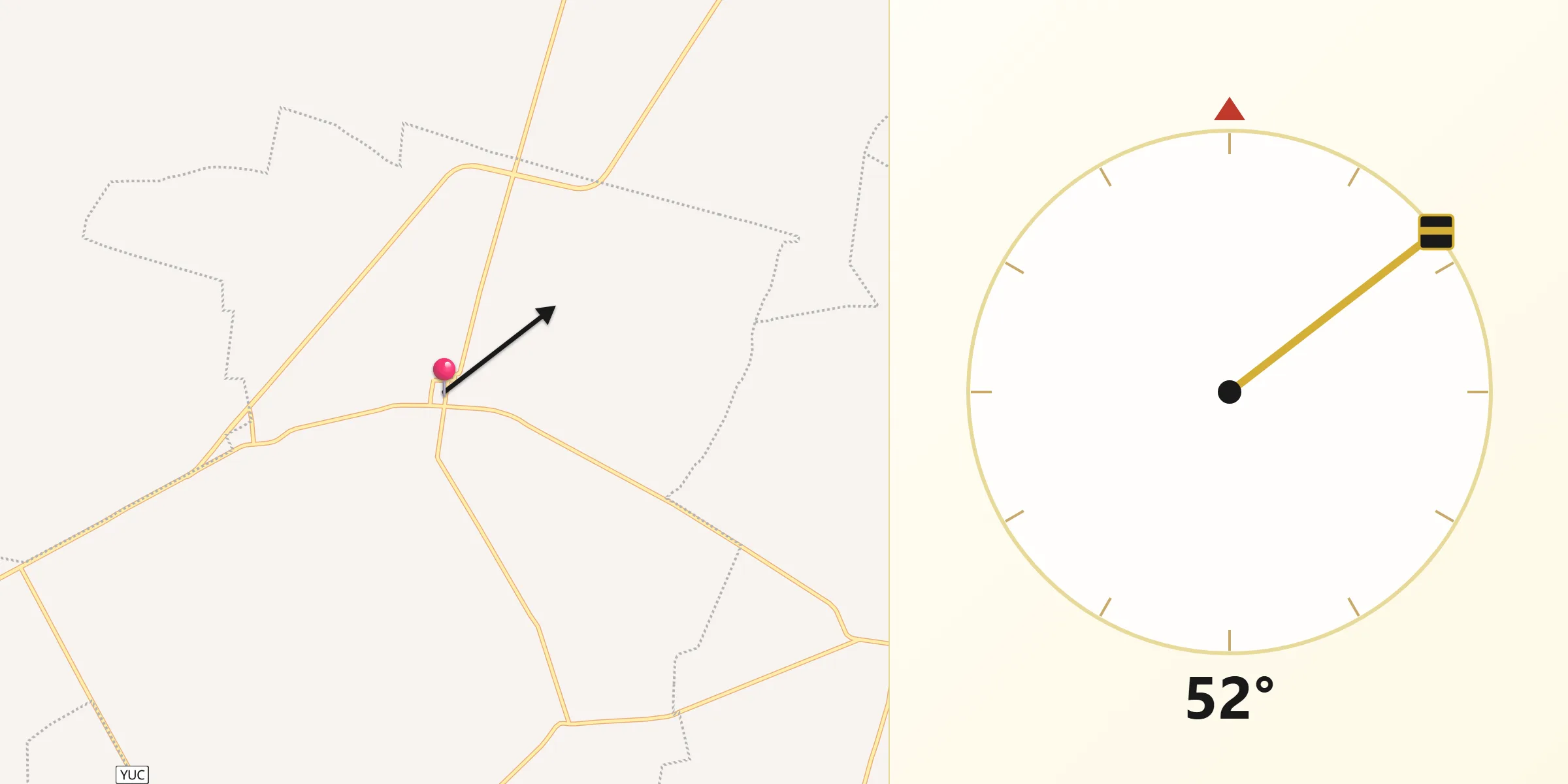 Dirección de la Qibla desde Kinchil