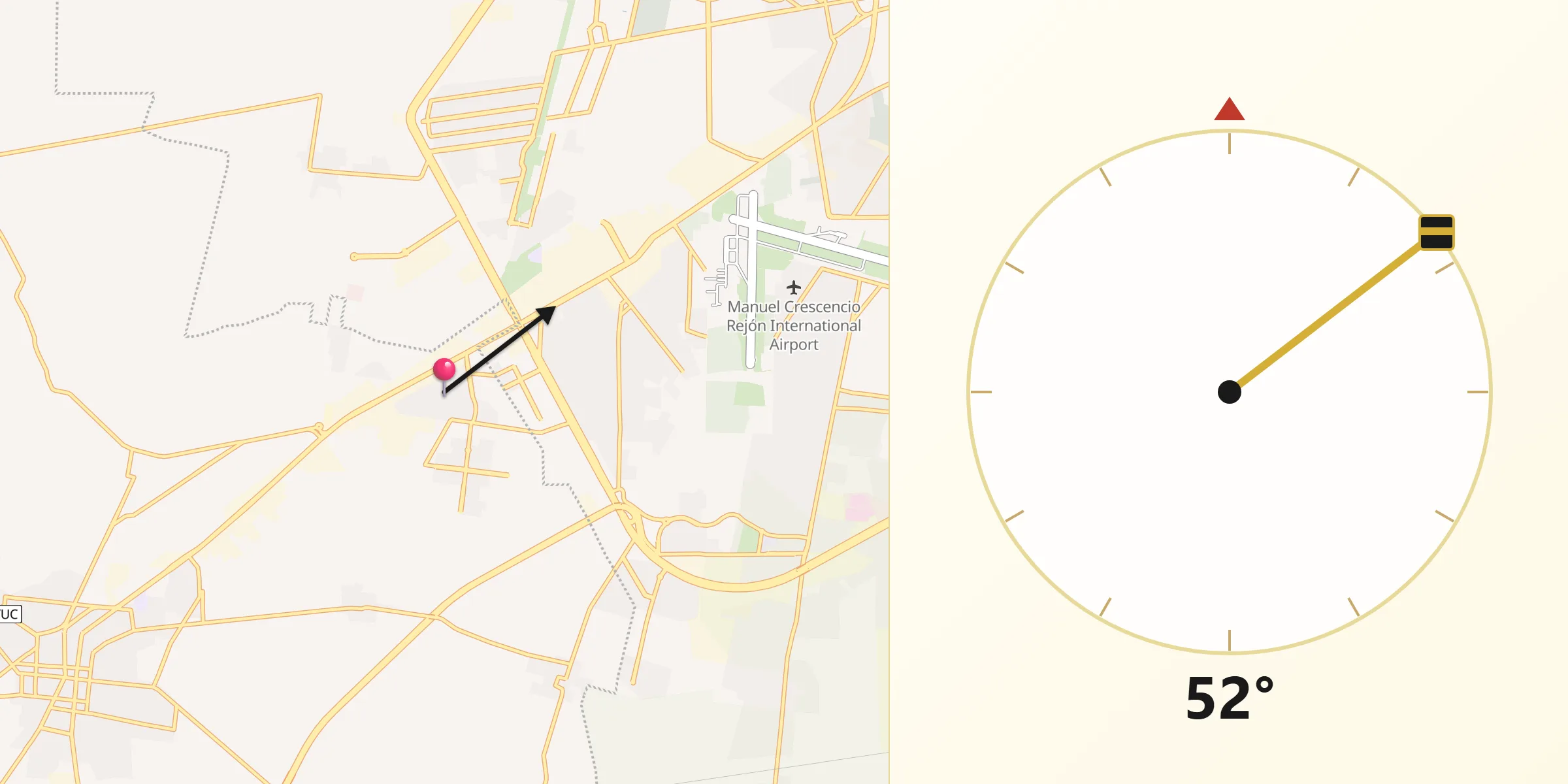 Dirección de la Qibla desde Itzincab Palomeque