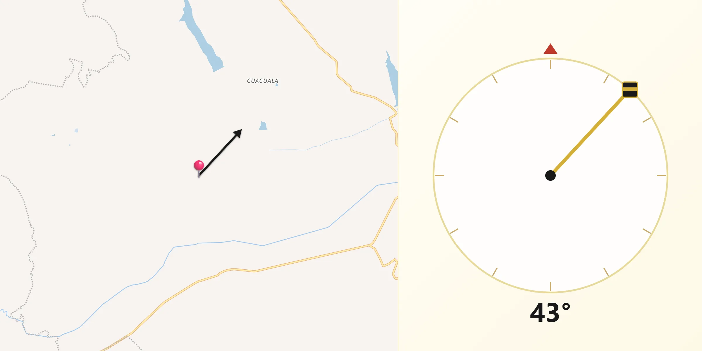 Dirección de la Qibla desde El Llano de Plascencia
