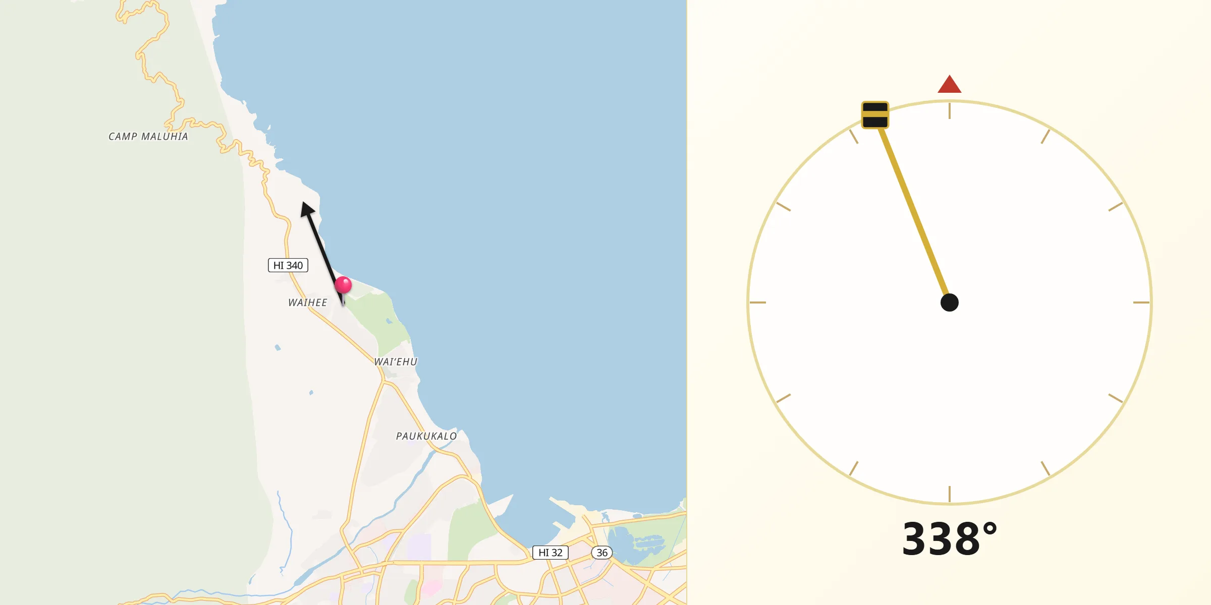 Qibla Direction from Waihee-Waiehu