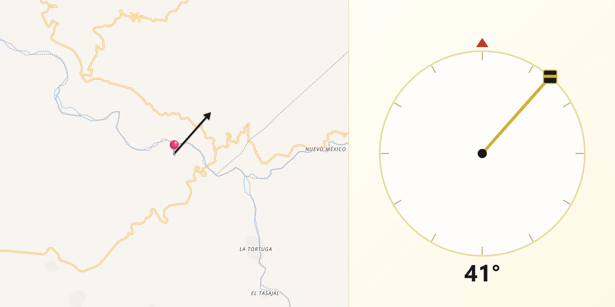 Dirección de la Qibla desde Cofradía Santa Cruz de Camotlán