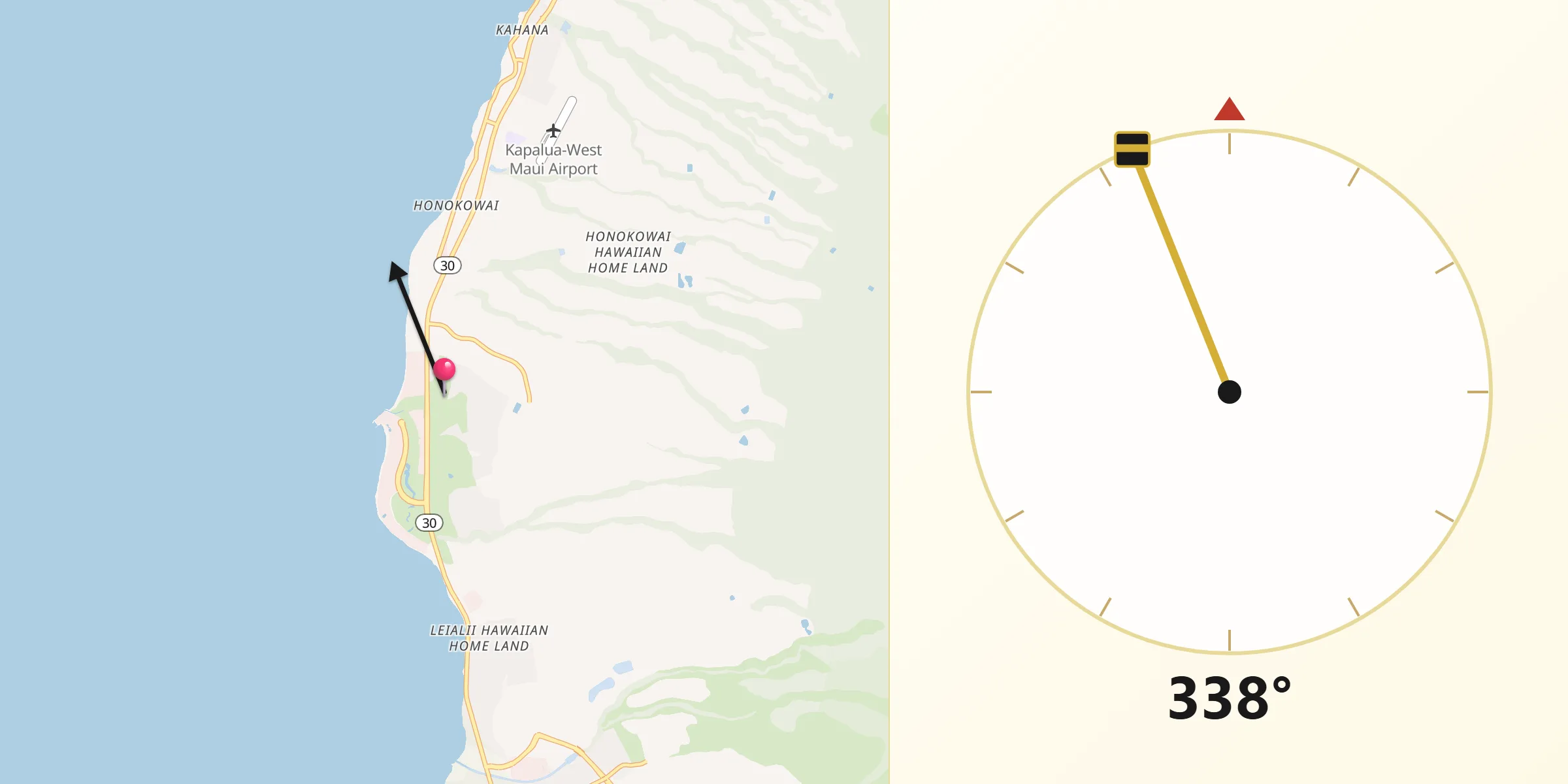 Qibla Direction from Kaanapali Landing