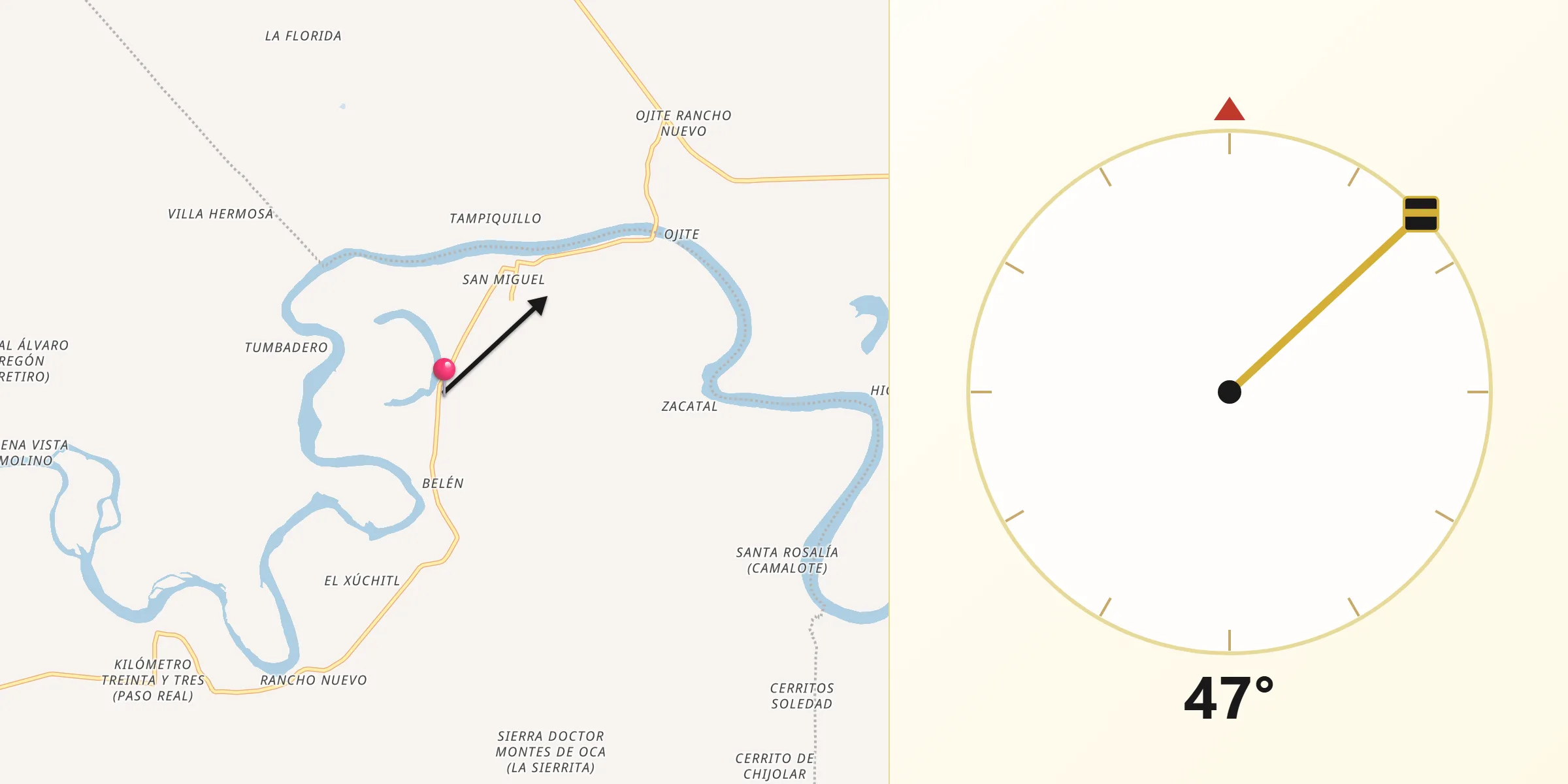 Dirección de la Qibla desde Doctor Montes de Oca