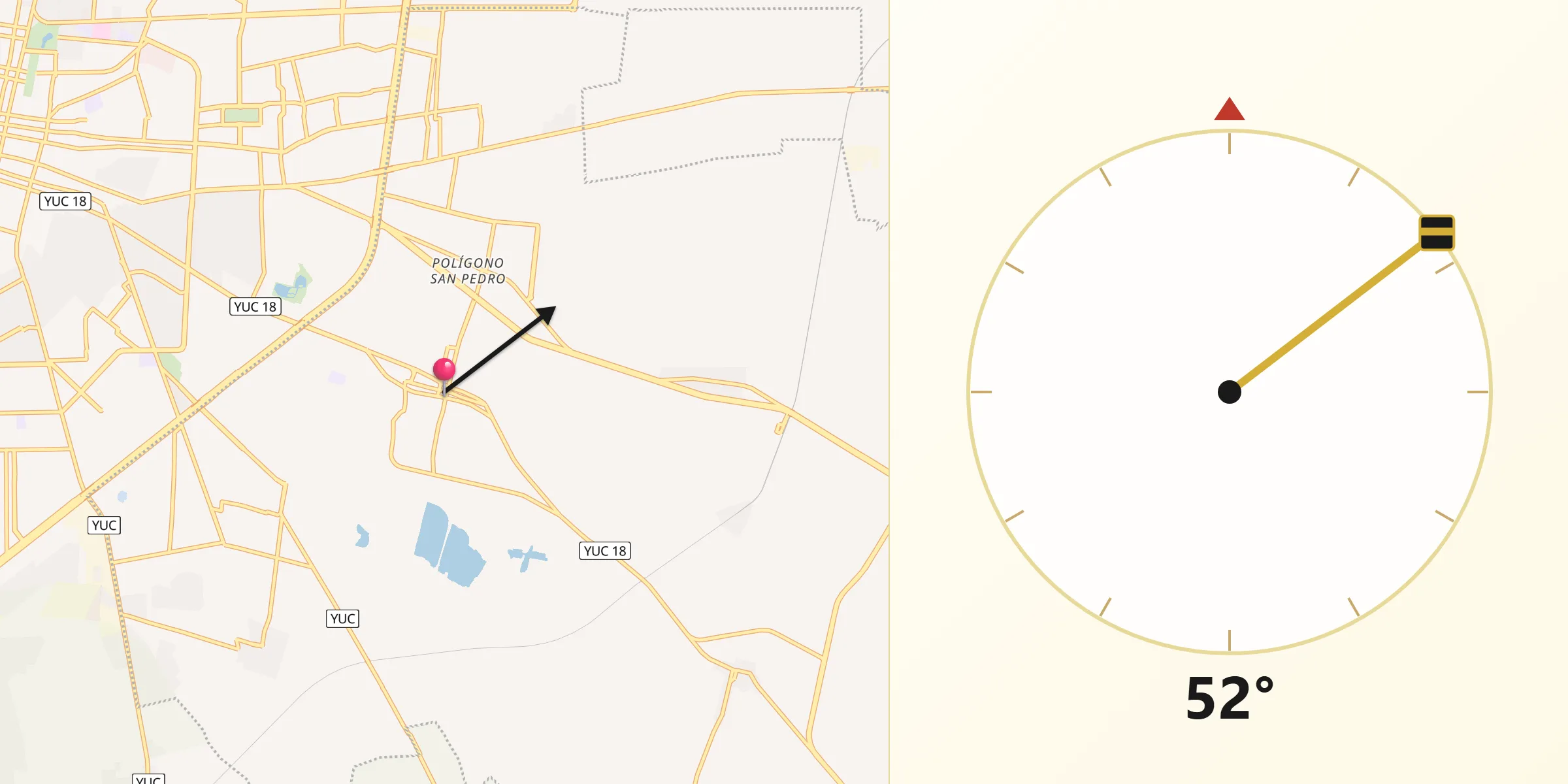 Dirección de la Qibla desde Kanasín