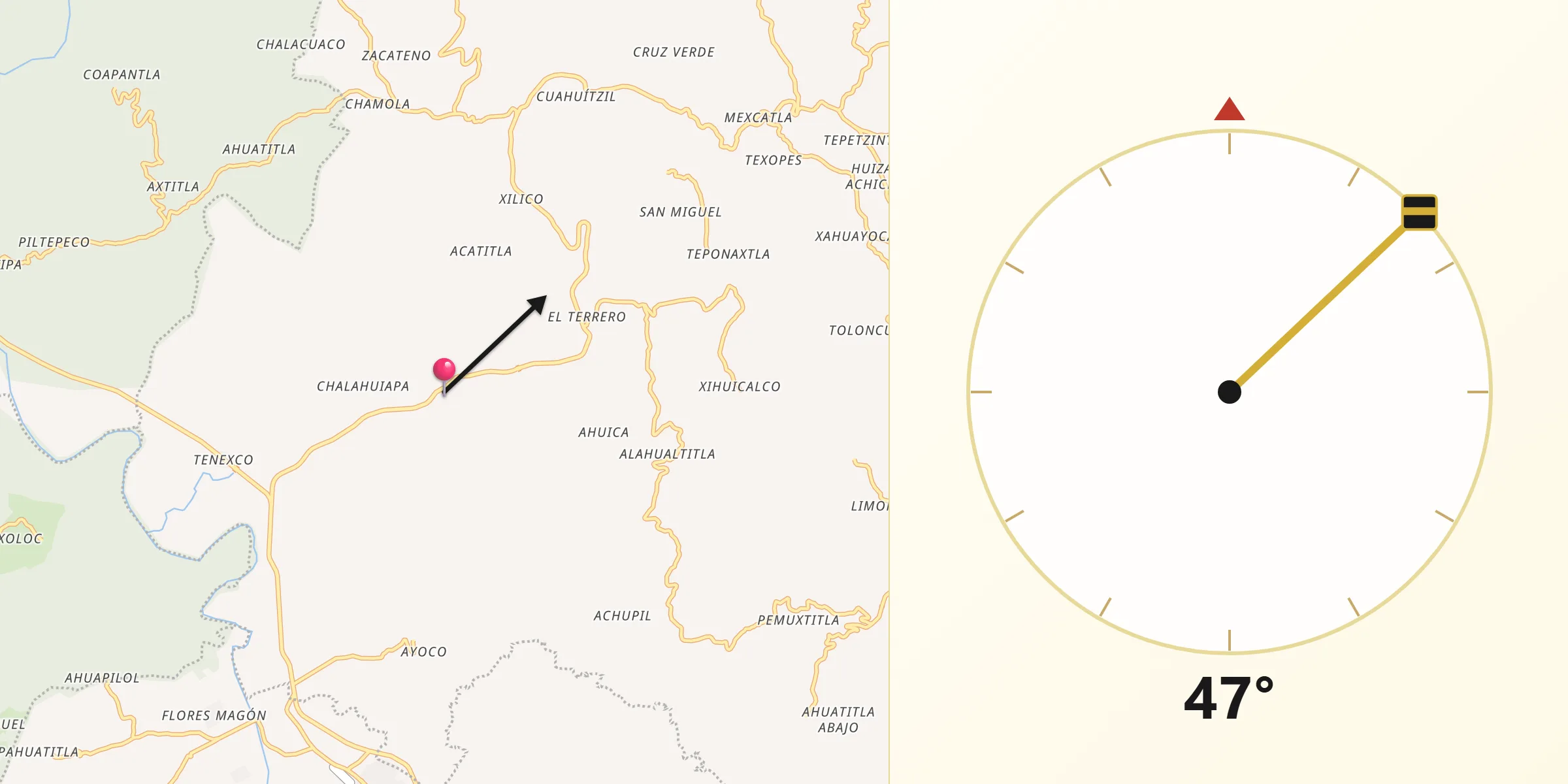 Dirección de la Qibla desde Sasaltitla