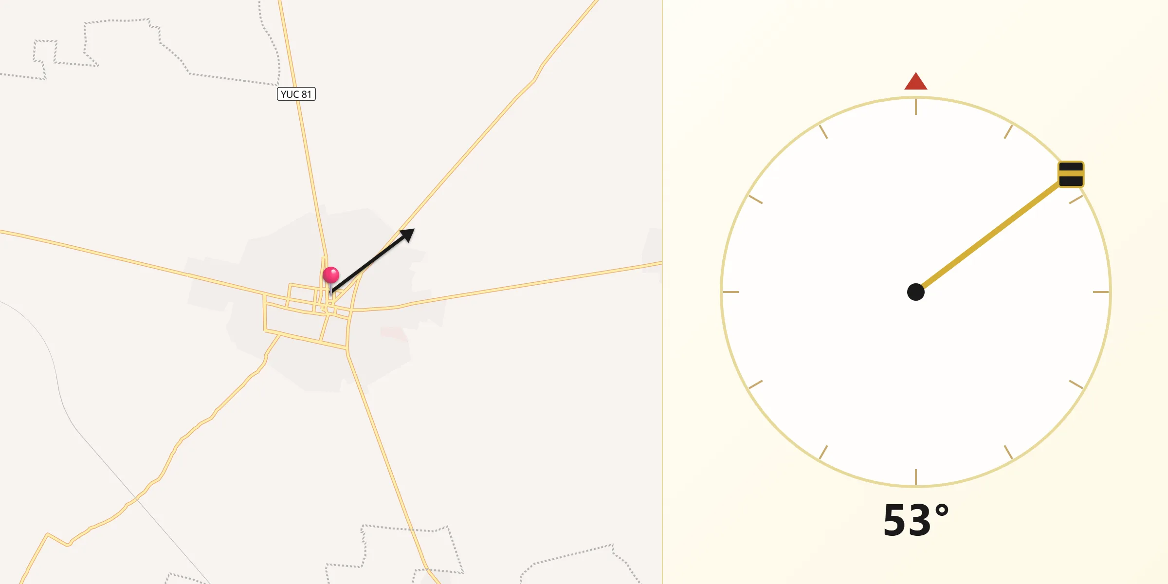 Dirección de la Qibla desde Izamal