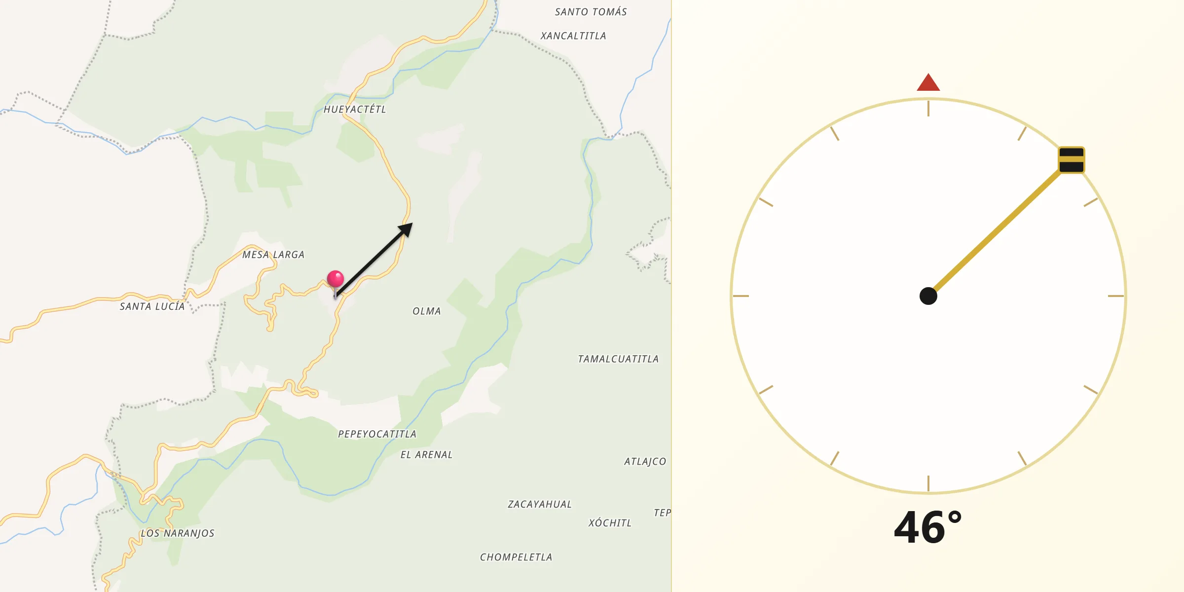 Dirección de la Qibla desde Mecatlán