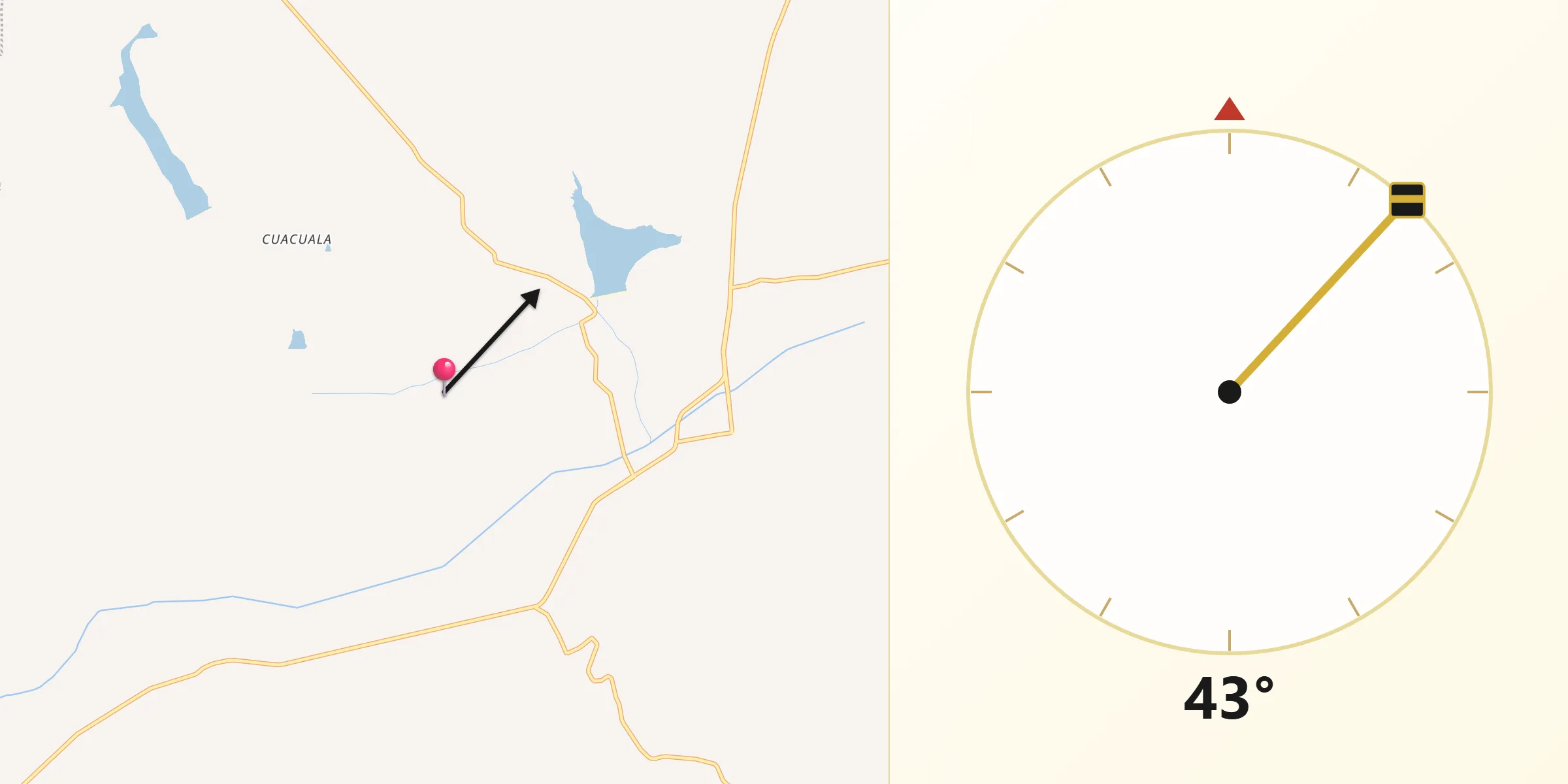 Dirección de la Qibla desde La Laguna Grande