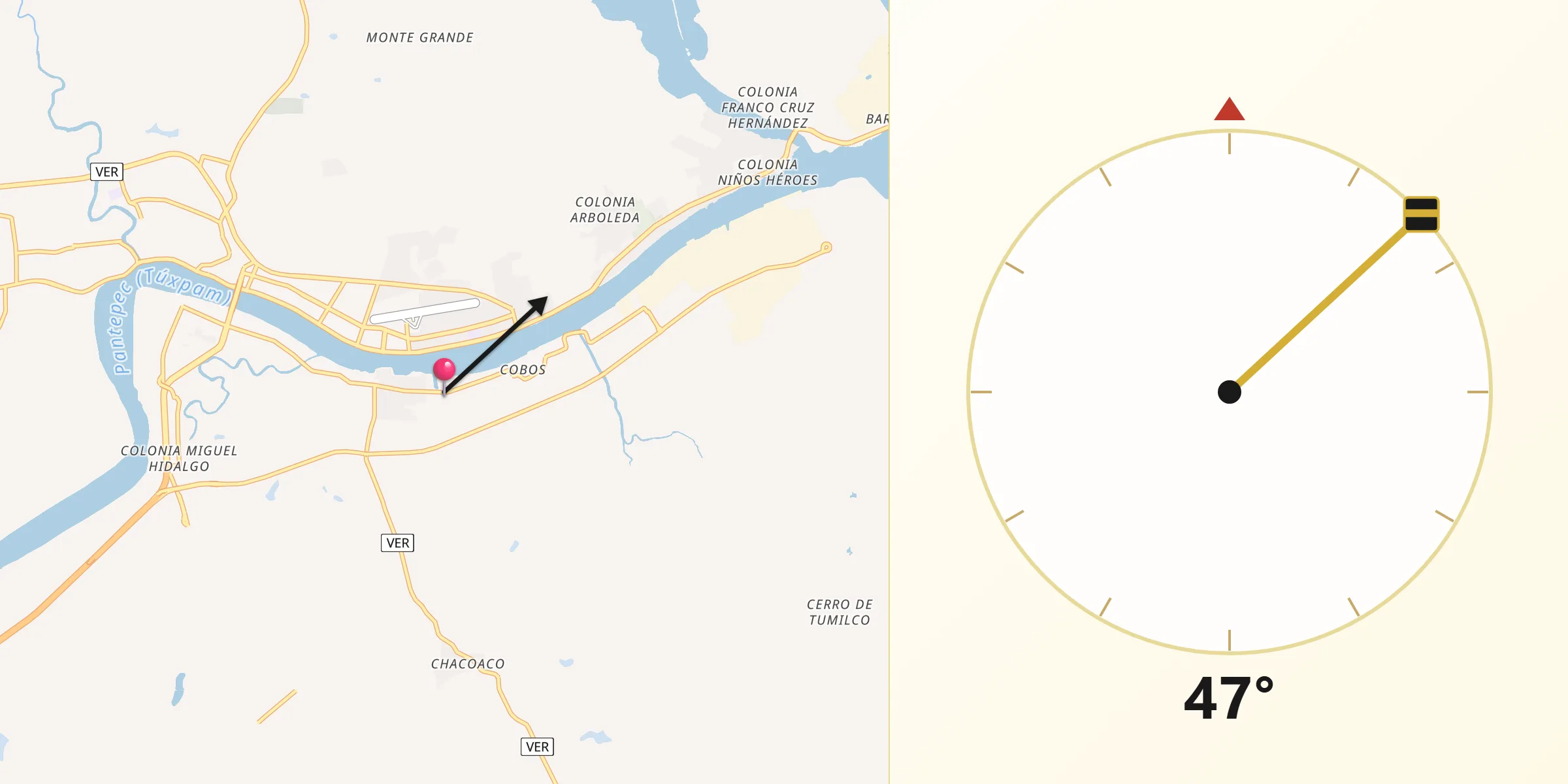 Dirección de la Qibla desde La Victoria (La Peñita)