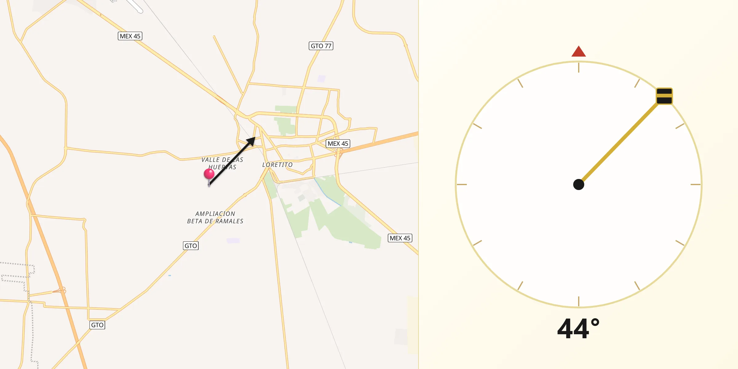 Dirección de la Qibla desde Silao de la Victoria