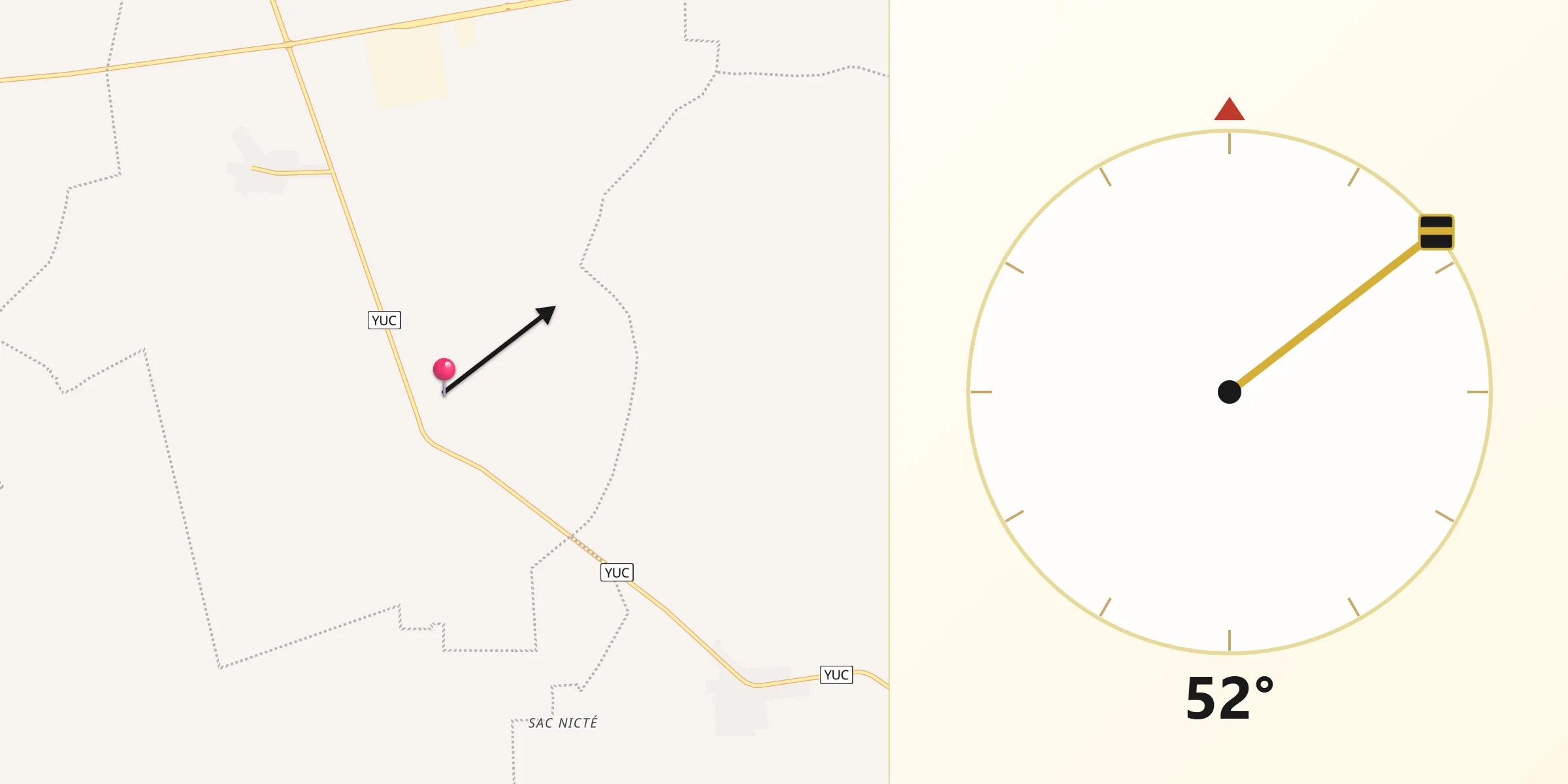 Dirección de la Qibla desde Texan de Palomeque