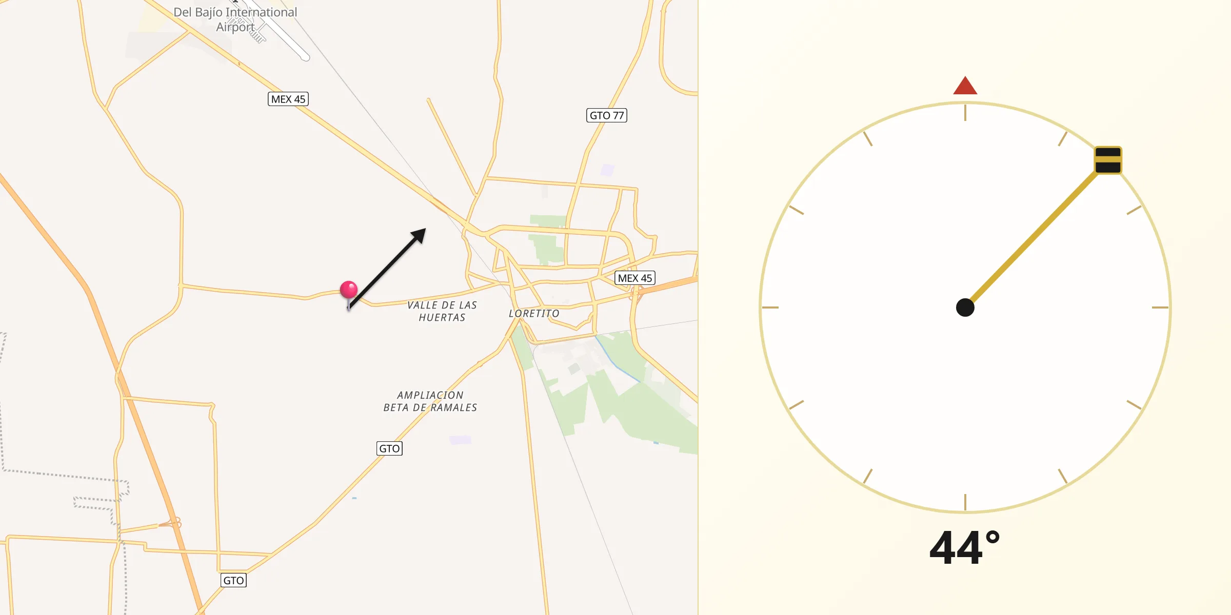 Dirección de la Qibla desde Franco
