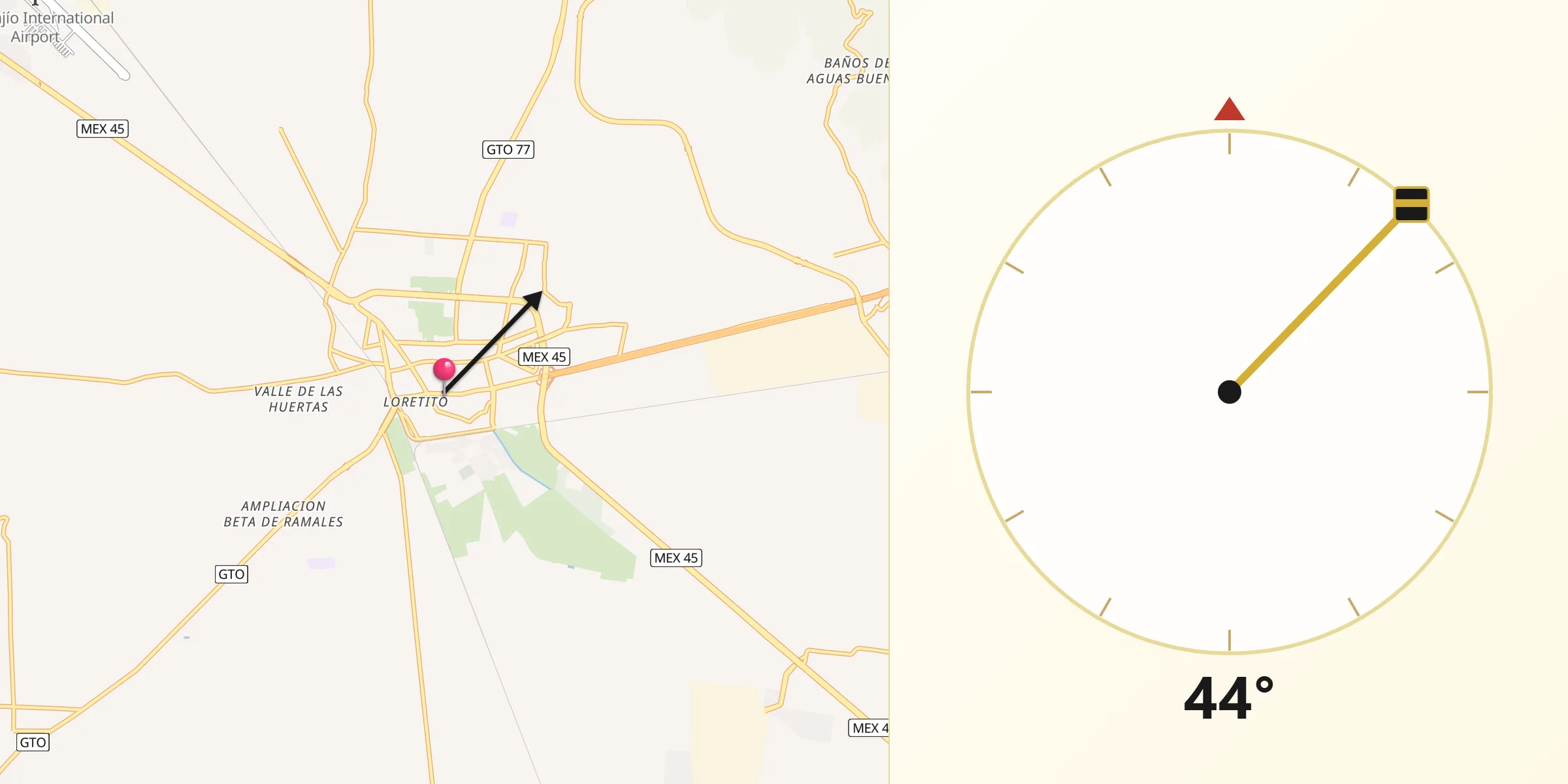 Dirección de la Qibla desde Silao de la Victoria
