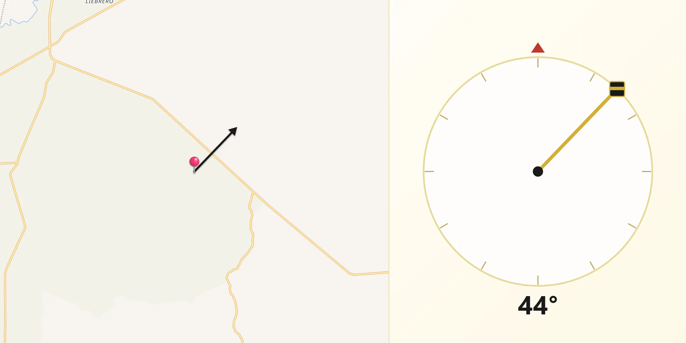 Dirección de la Qibla desde Barrio de Guadalupe del Mezquitillo