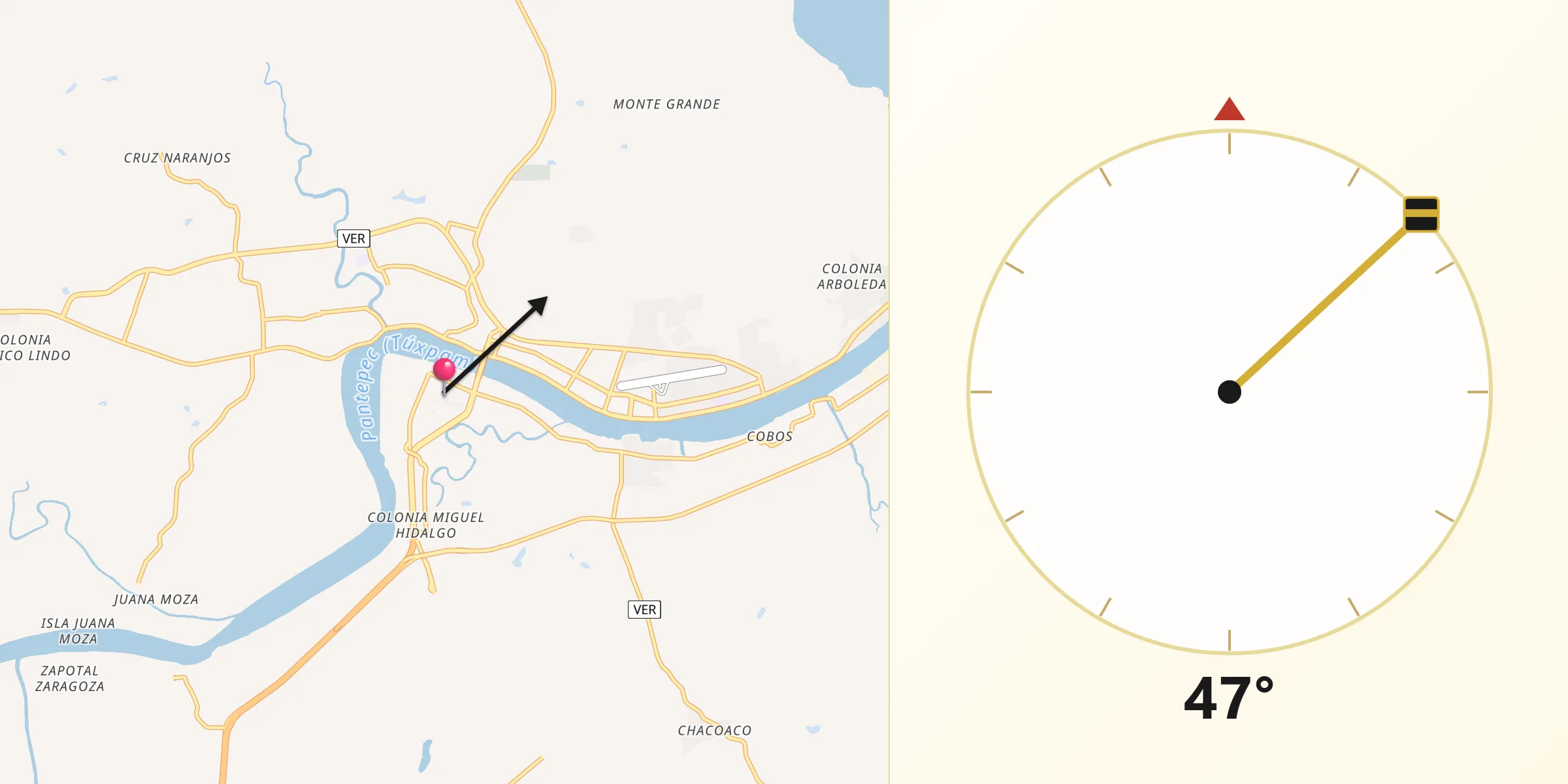 Dirección de la Qibla desde Santiago de la Peña
