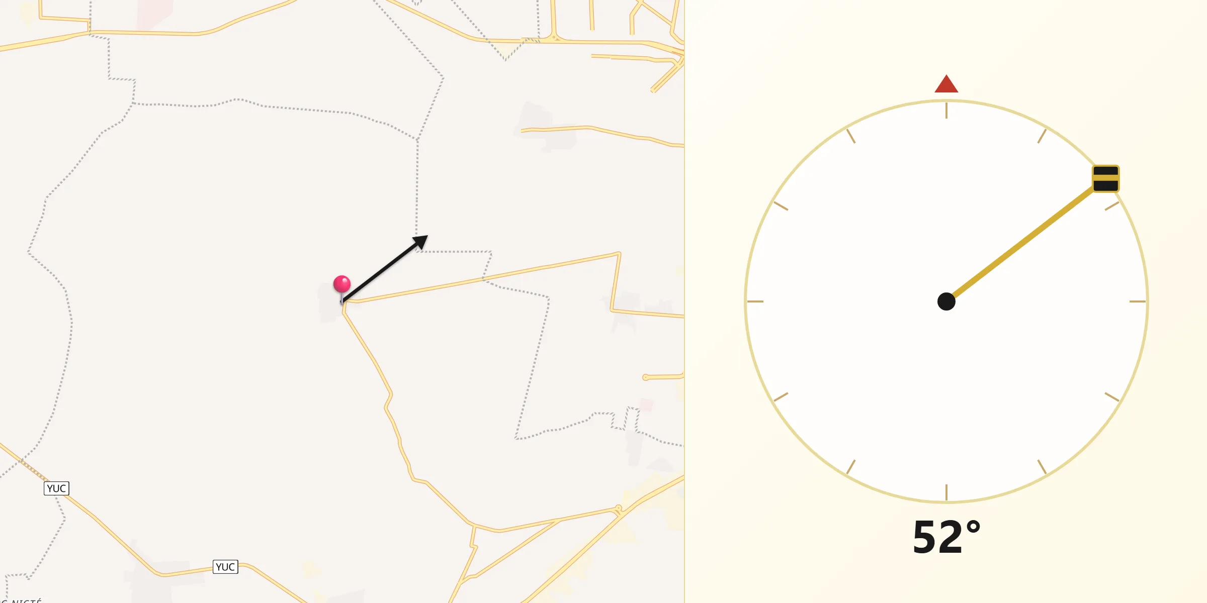 Dirección de la Qibla desde Oxcum