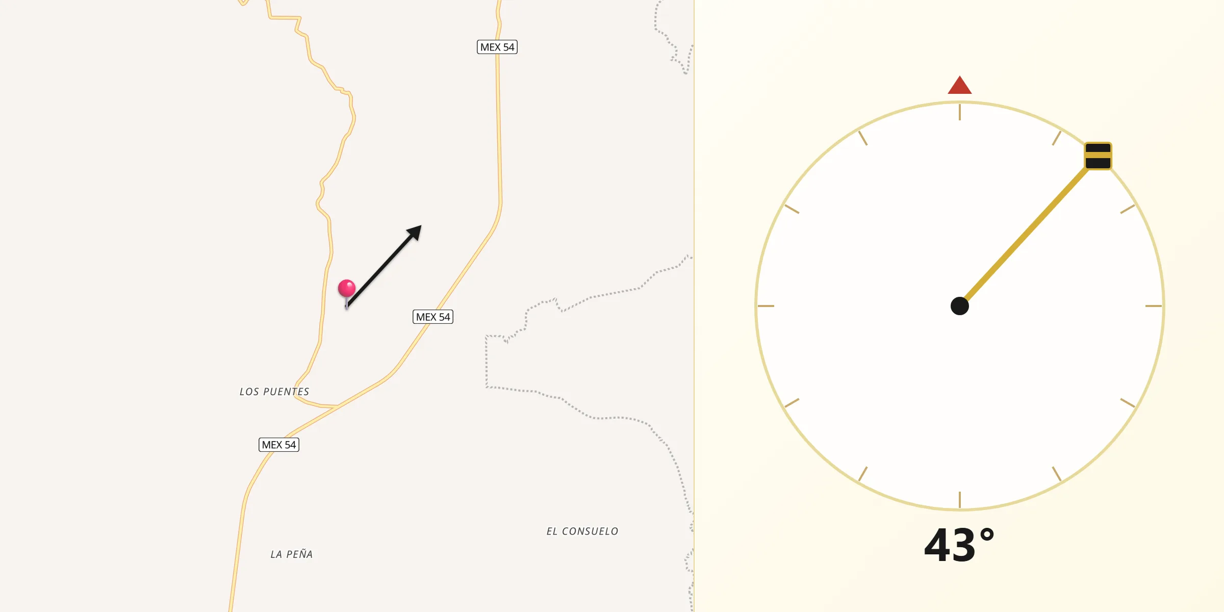 Dirección de la Qibla desde Agua Colorada