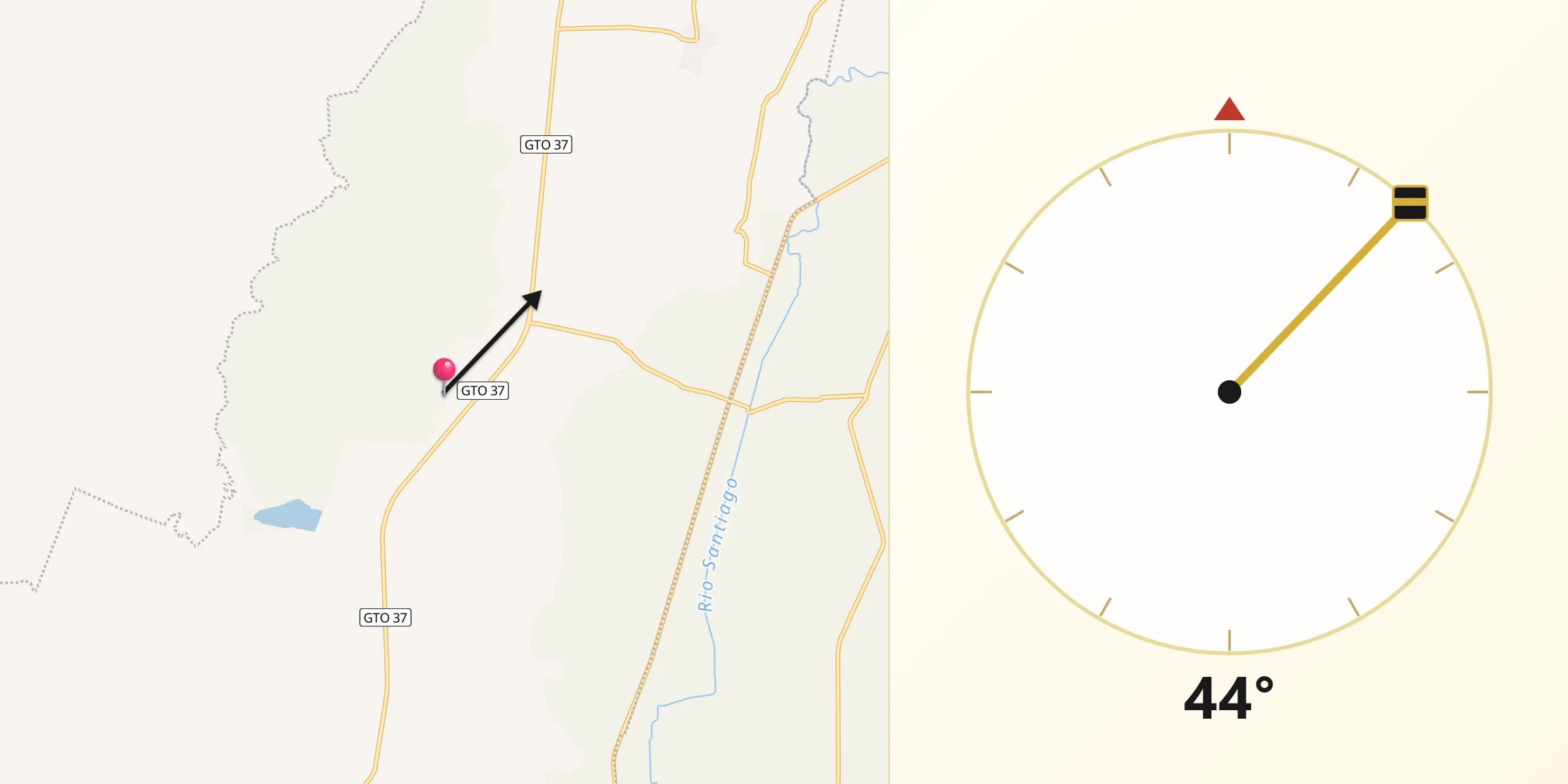 Dirección de la Qibla desde Purísima del Rincón