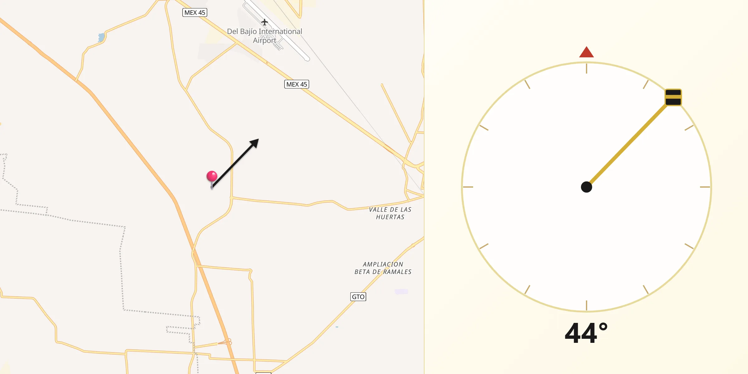 Dirección de la Qibla desde Bajío de Bonillas