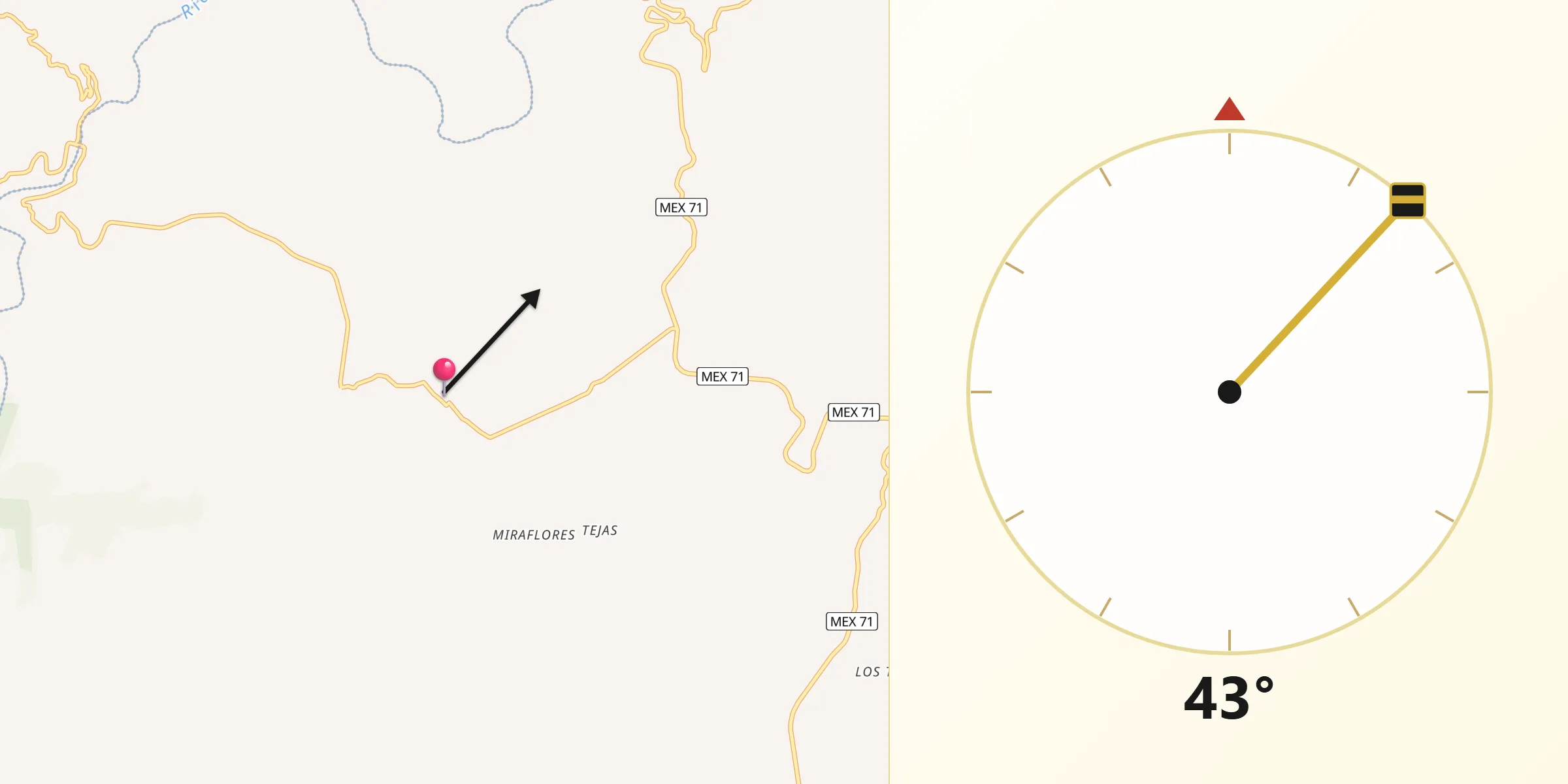 Dirección de la Qibla desde Mezcala