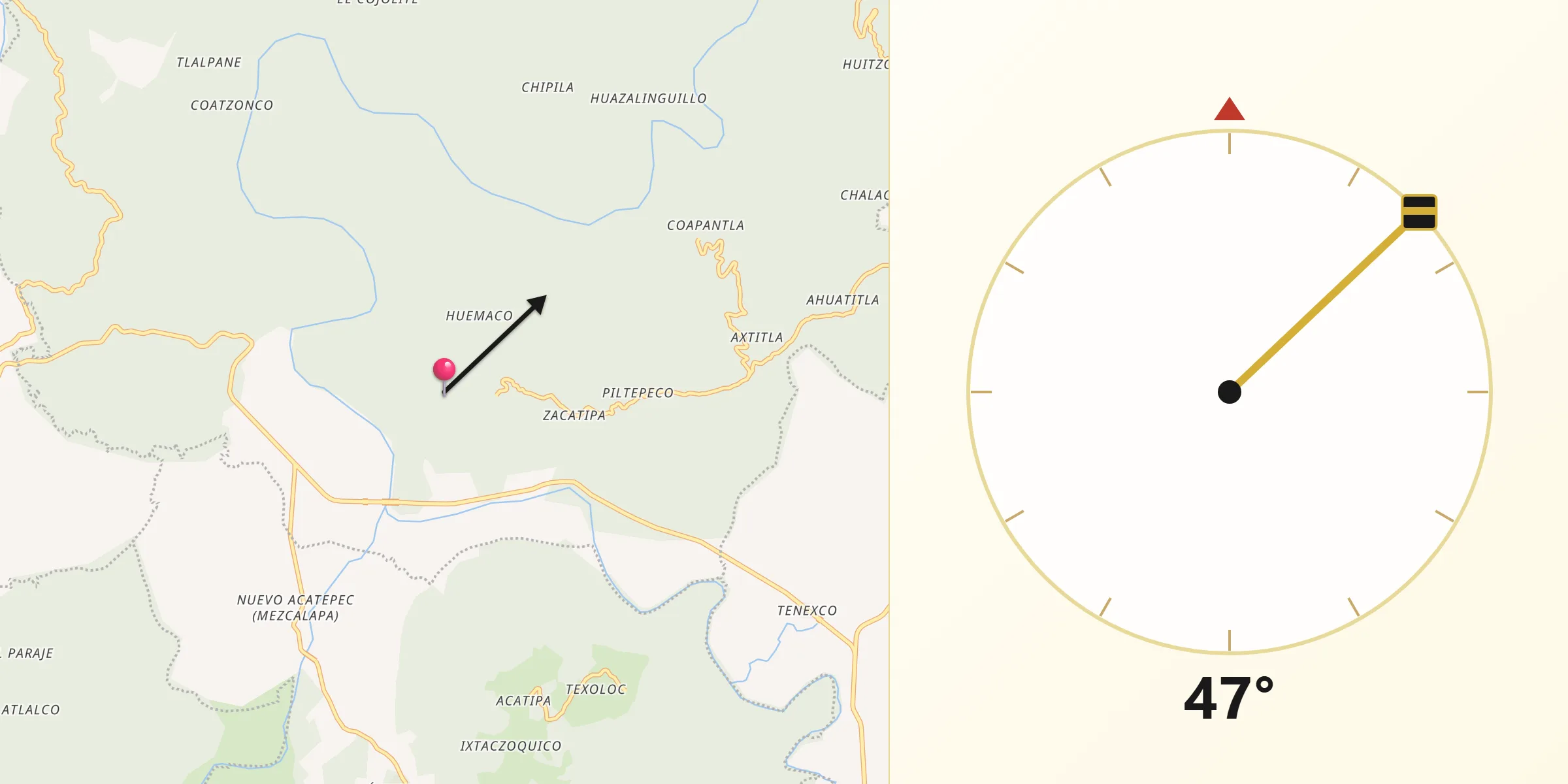 Dirección de la Qibla desde Acatepec