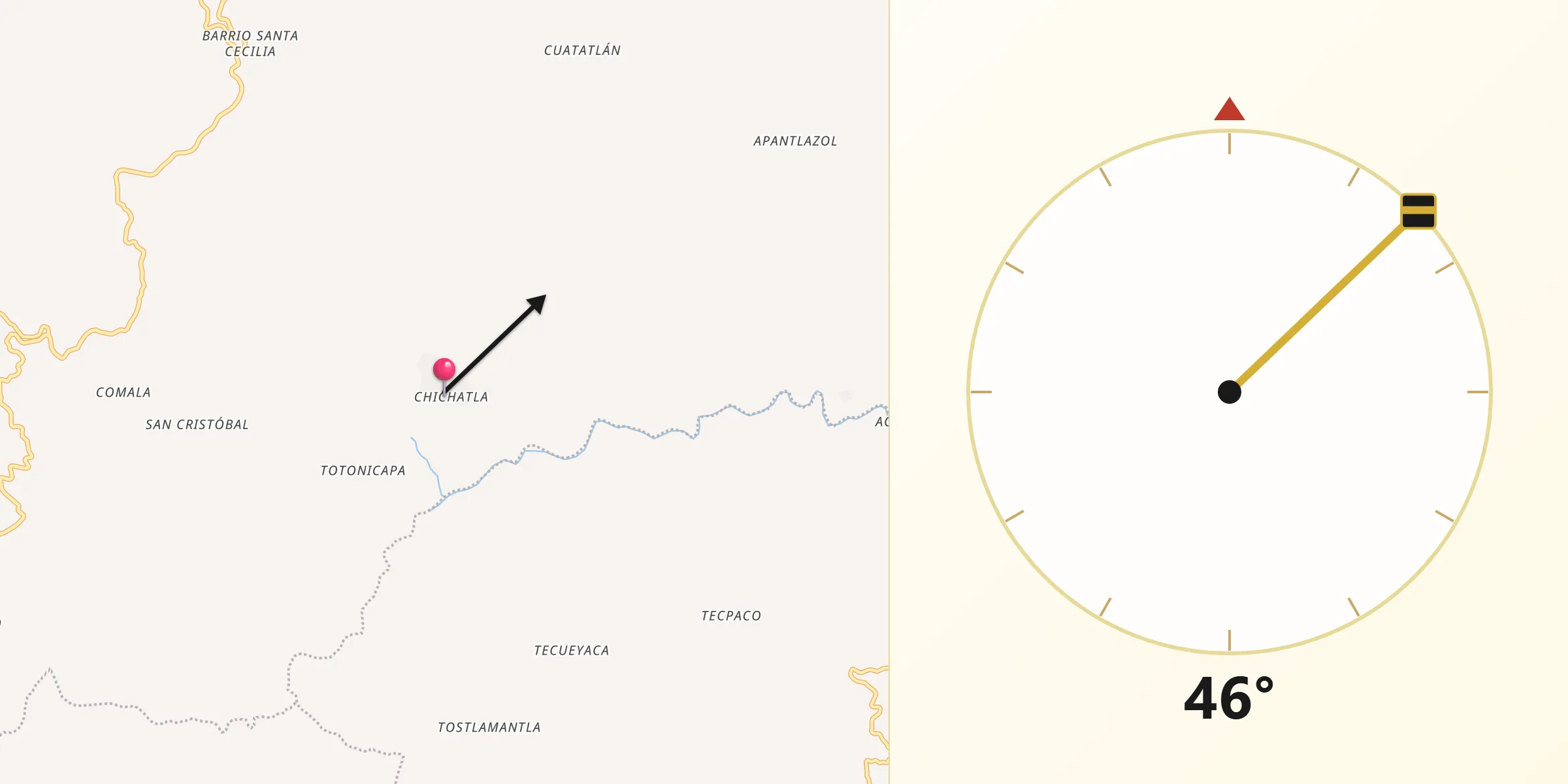 Dirección de la Qibla desde Chichatla