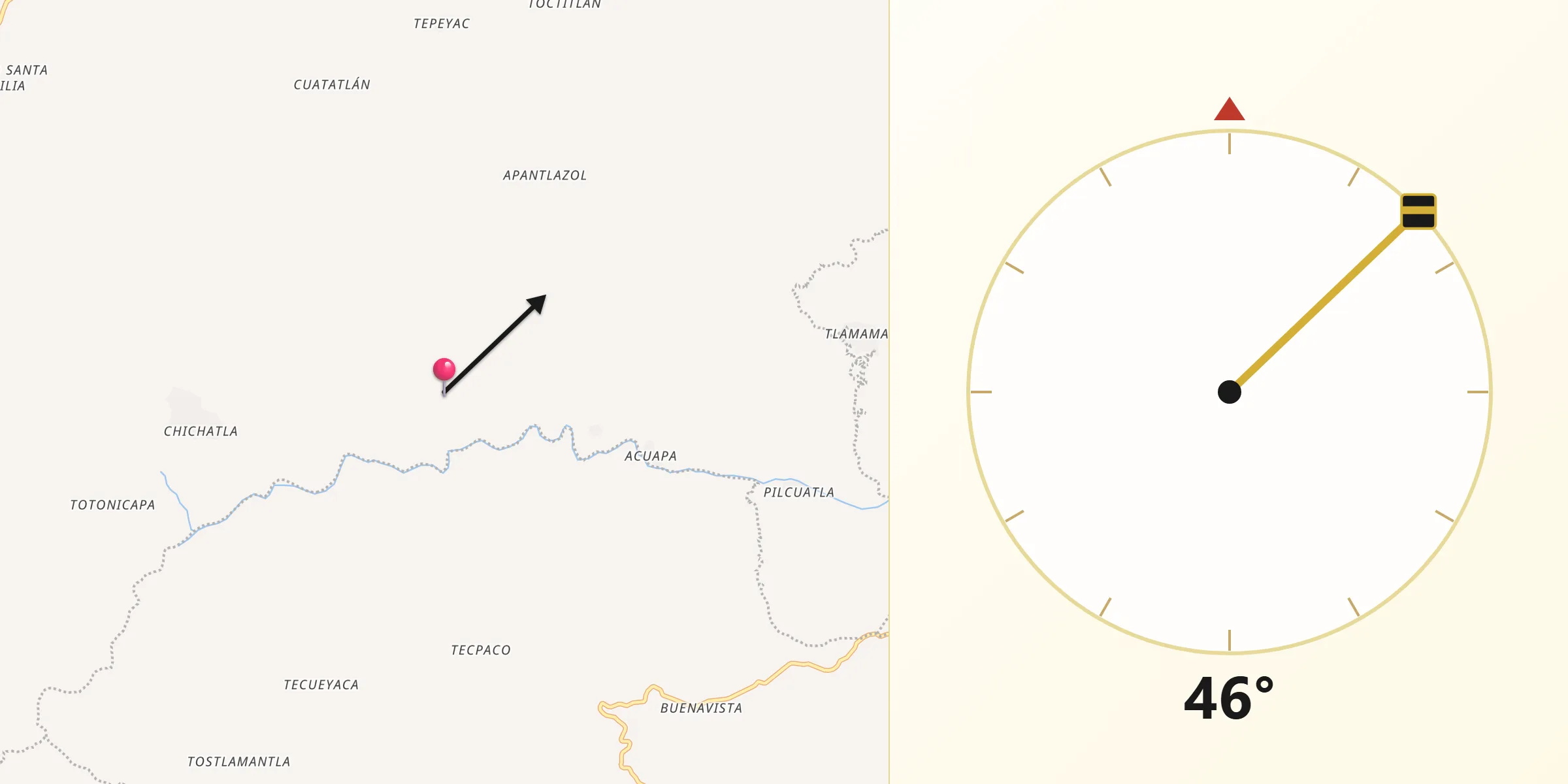 Dirección de la Qibla desde Acahuasco