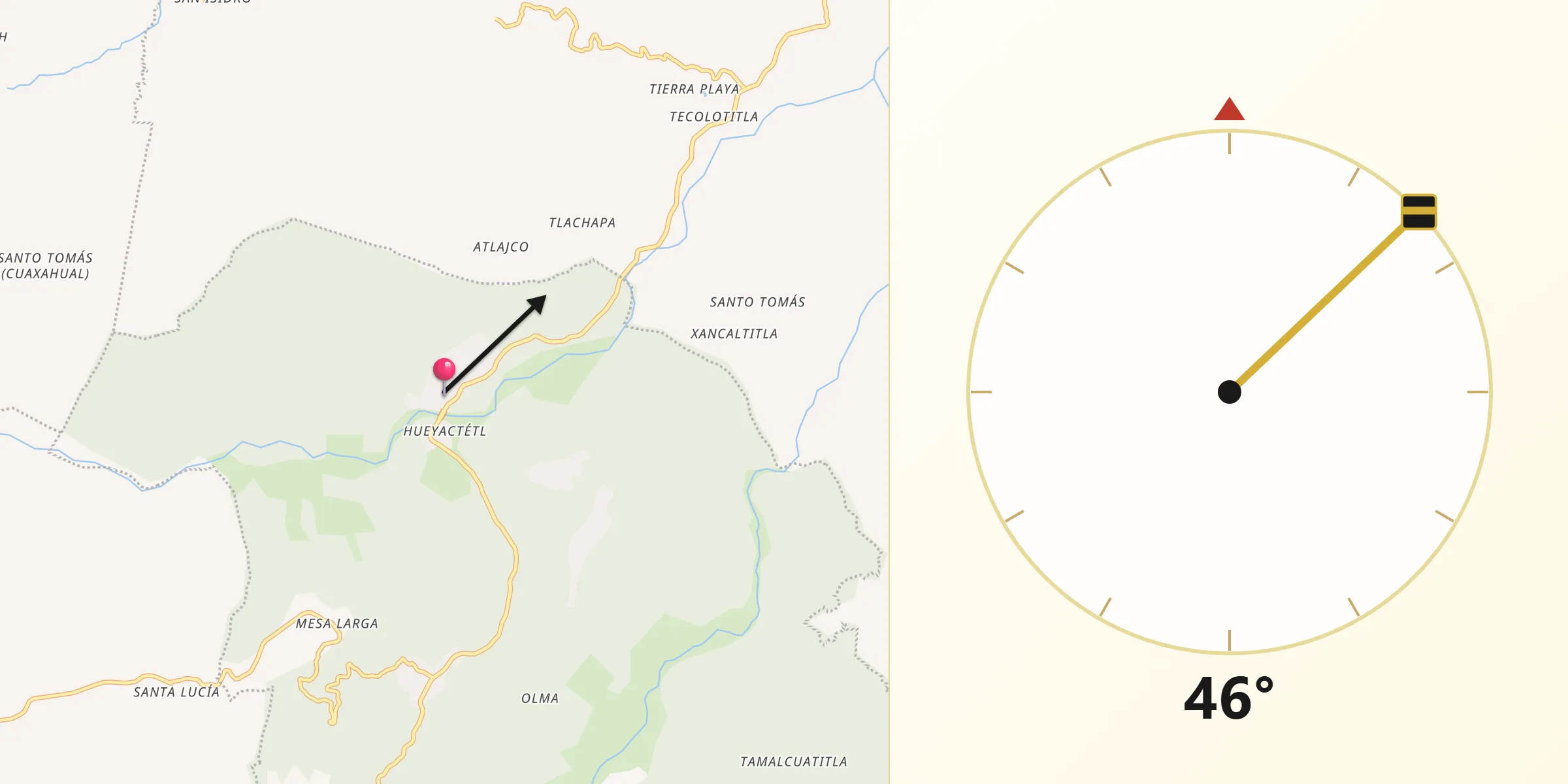Dirección de la Qibla desde Tlalchiyahualica