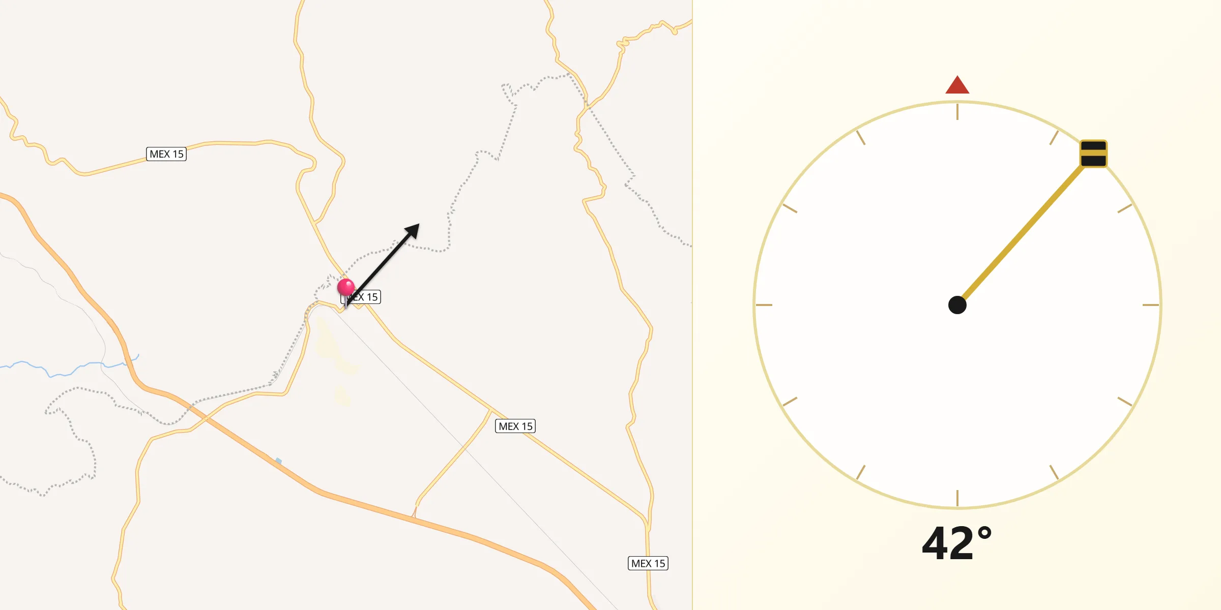 Dirección de la Qibla desde La Quemada