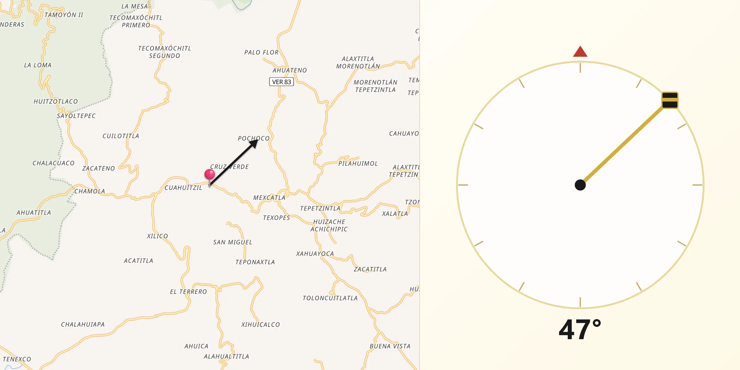 Dirección de la Qibla desde Chicontepec