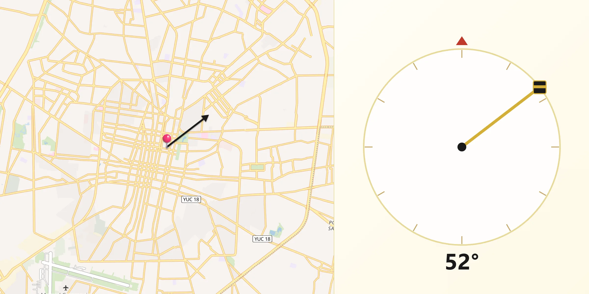 Dirección de la Qibla desde Mérida