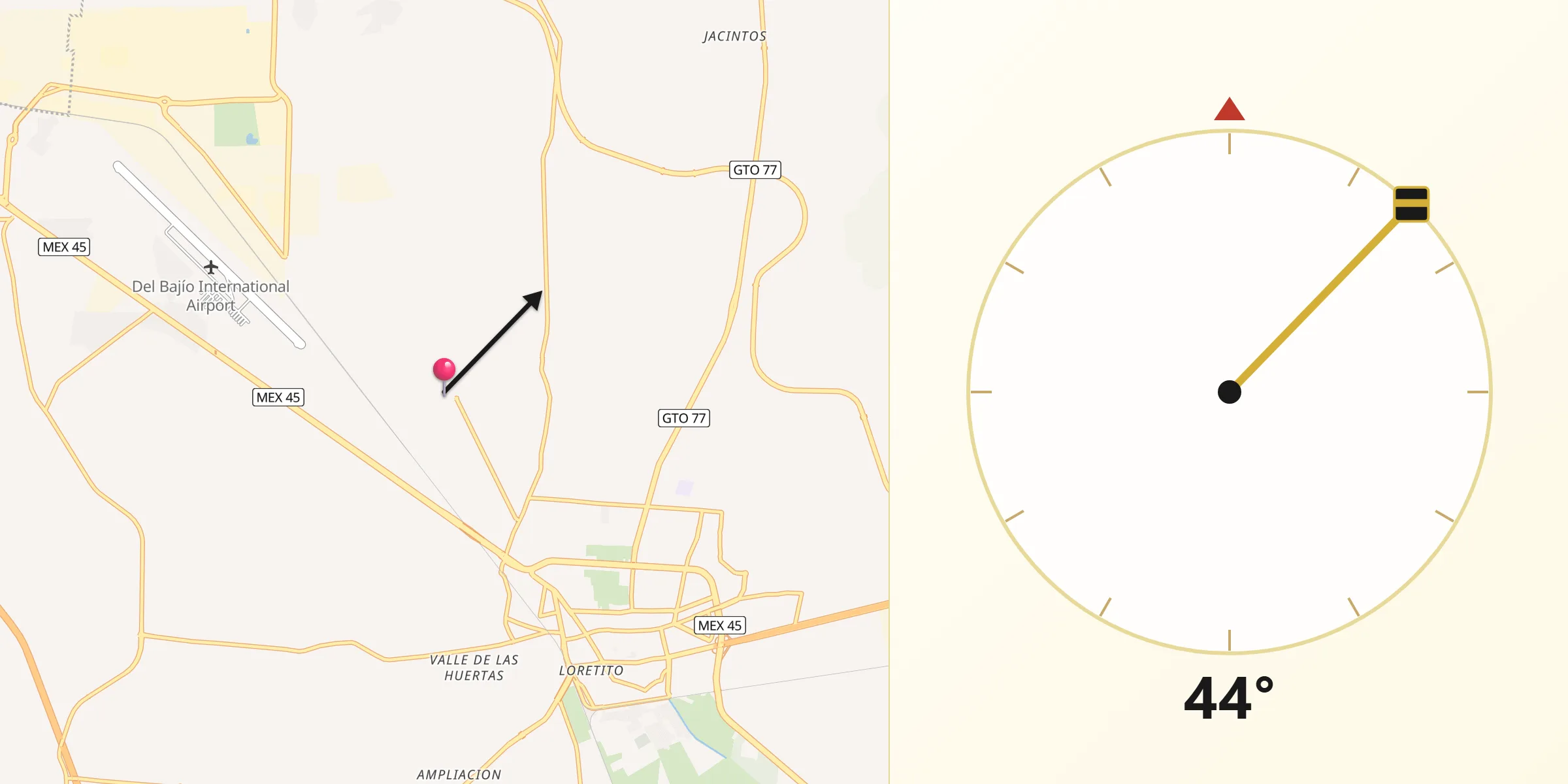 Dirección de la Qibla desde El Coecillo