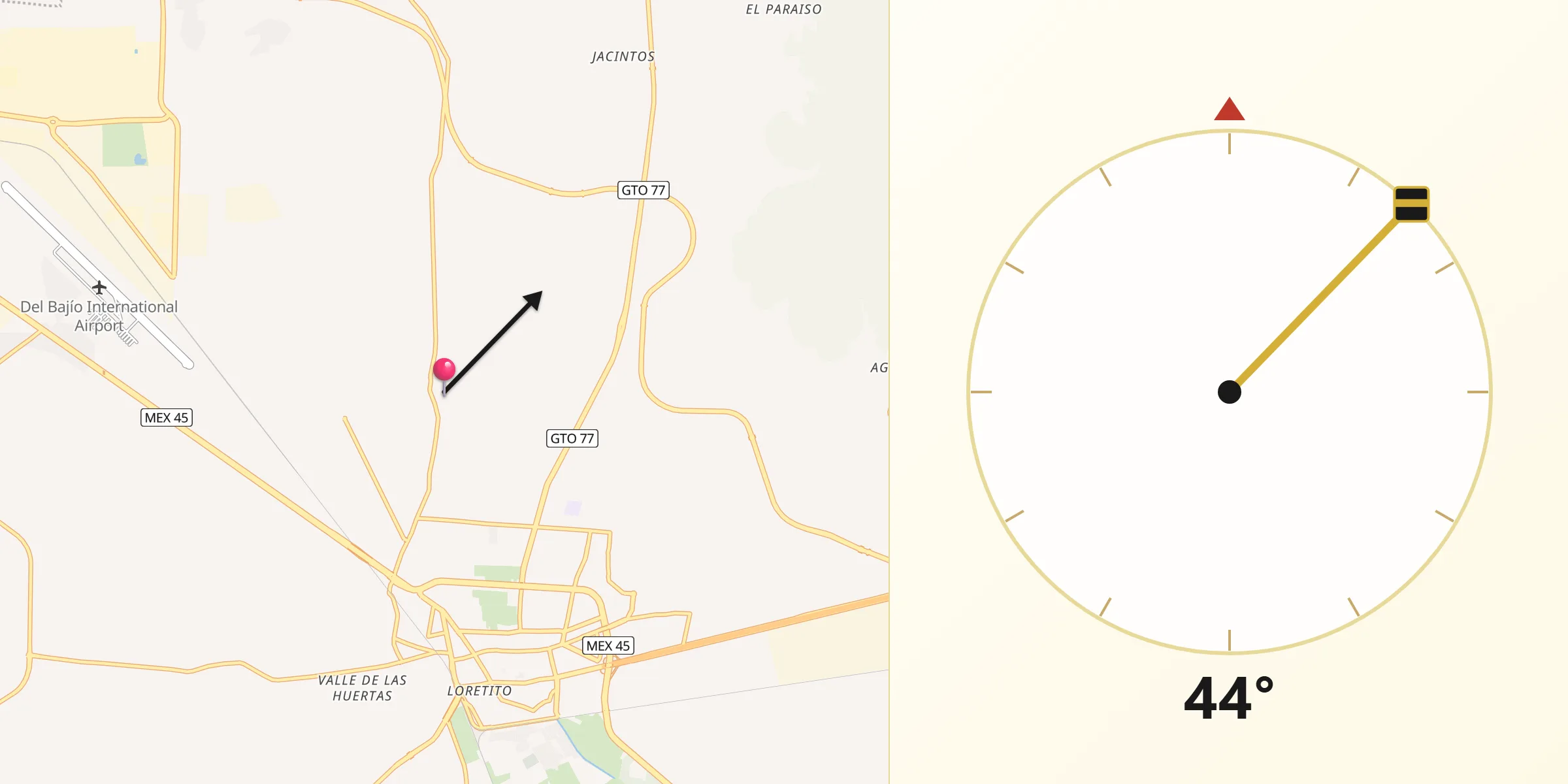 Dirección de la Qibla desde Monte del Coecillo