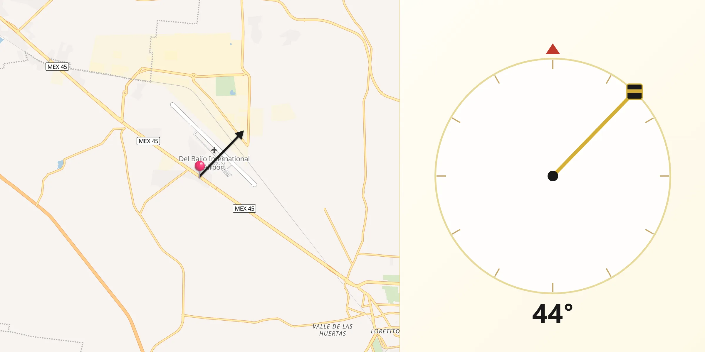 Dirección de la Qibla desde Colonia Nuevo México