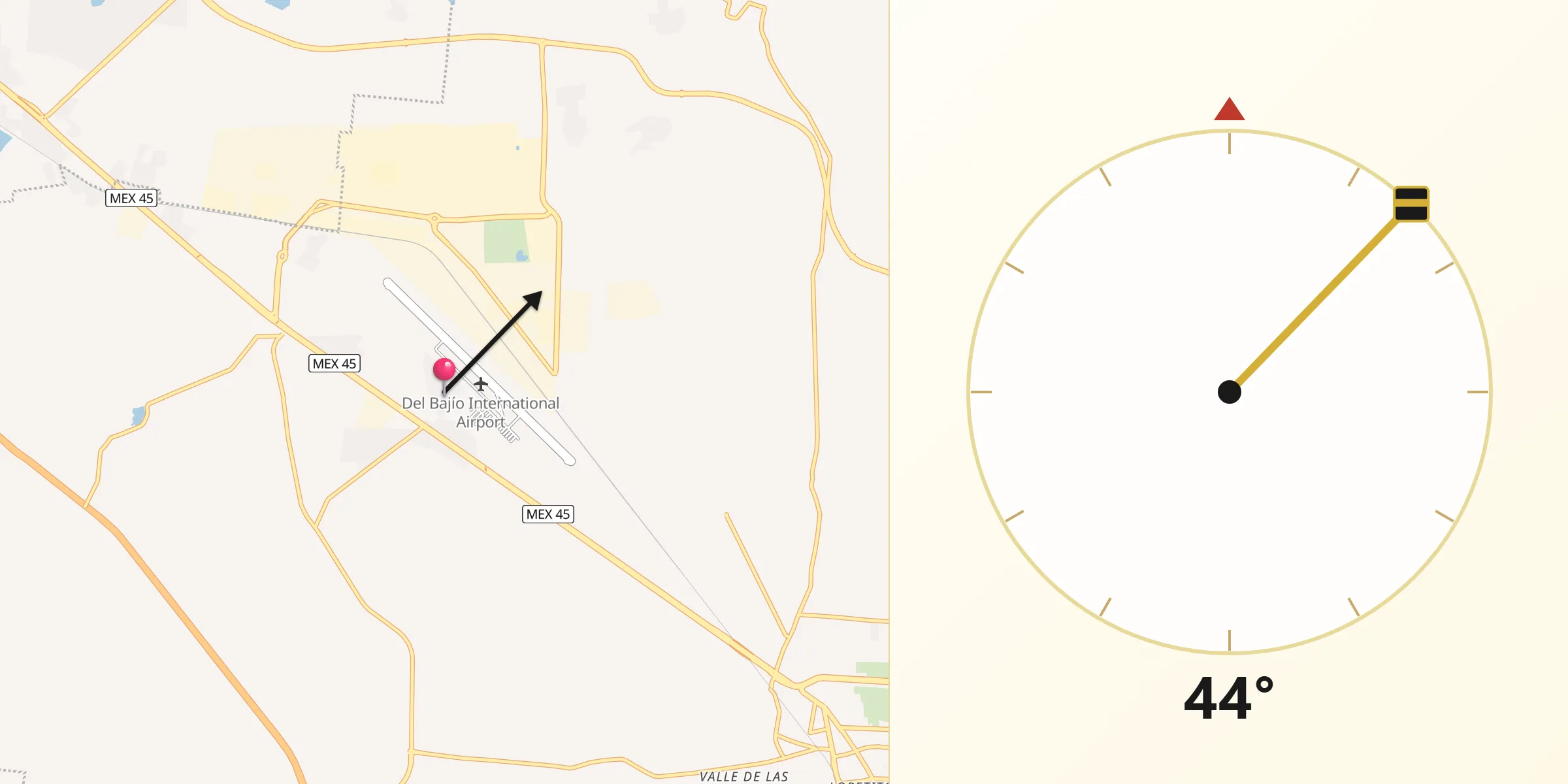 Dirección de la Qibla desde San Miguel del Arenal