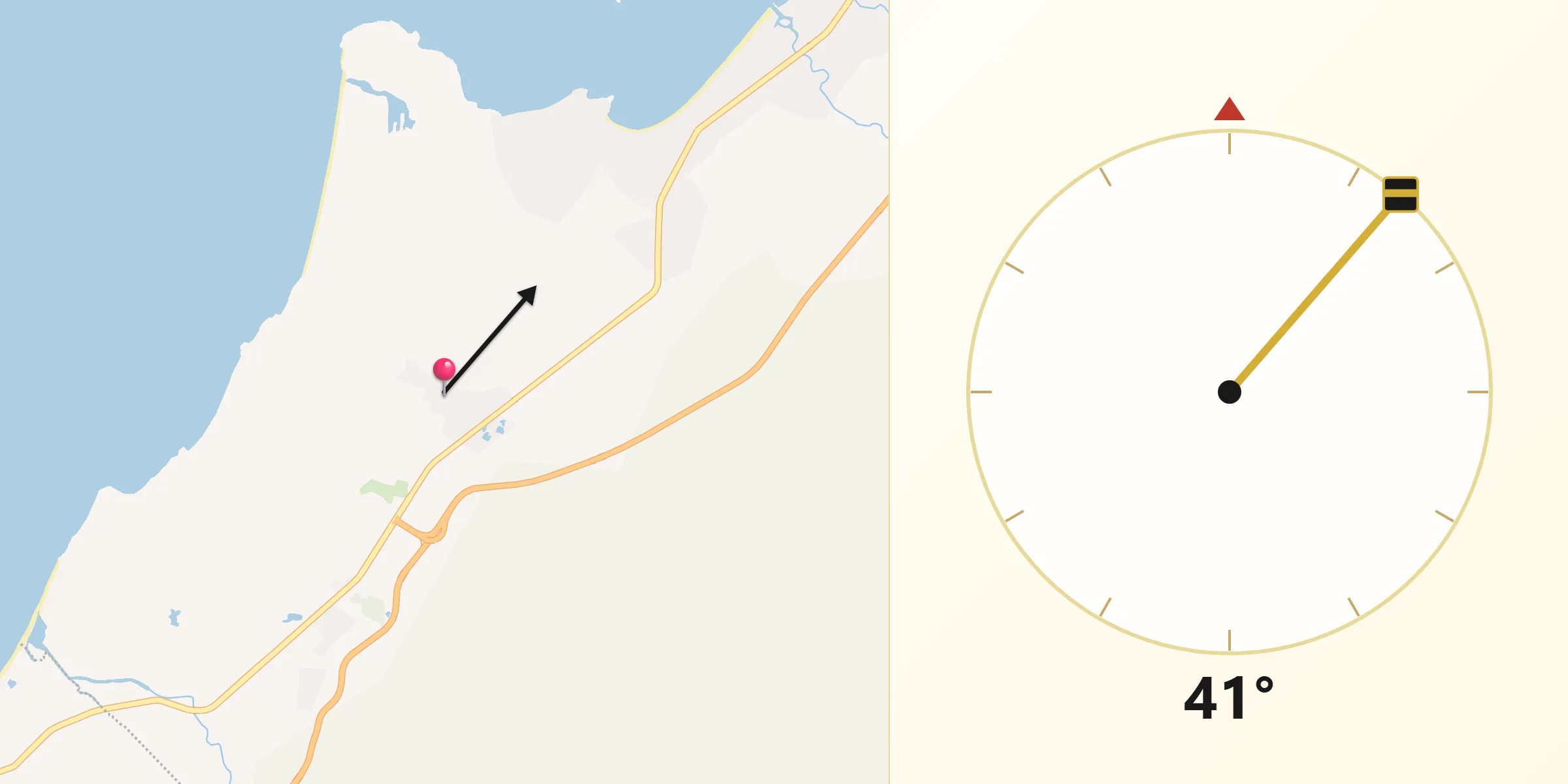 Dirección de la Qibla desde Monteón