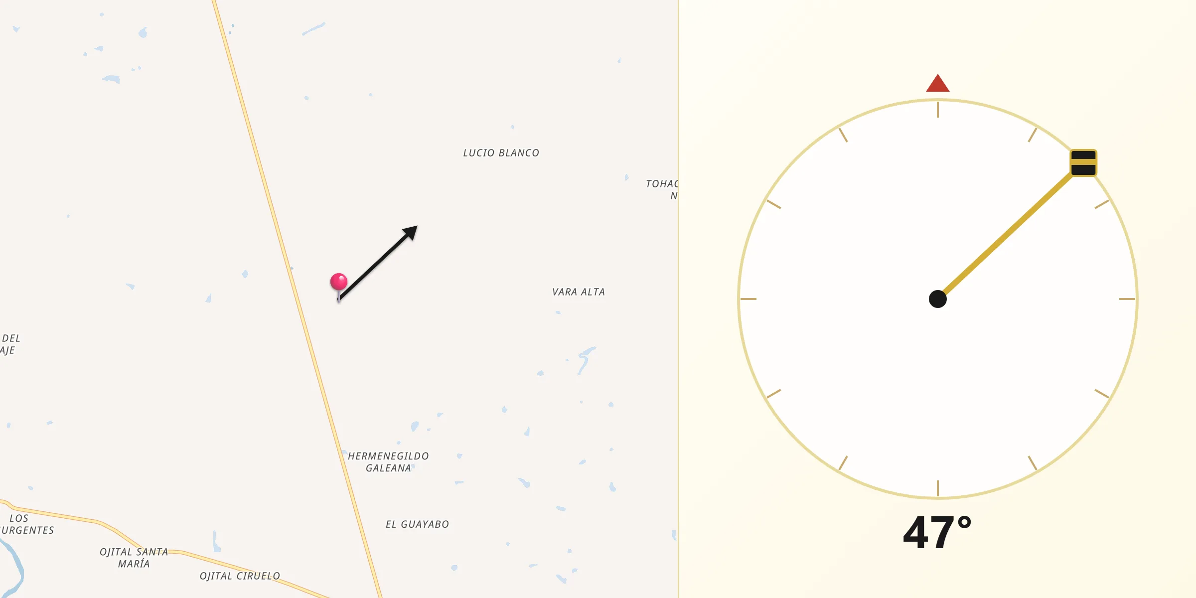 Dirección de la Qibla desde Tierra Blanca Booxter