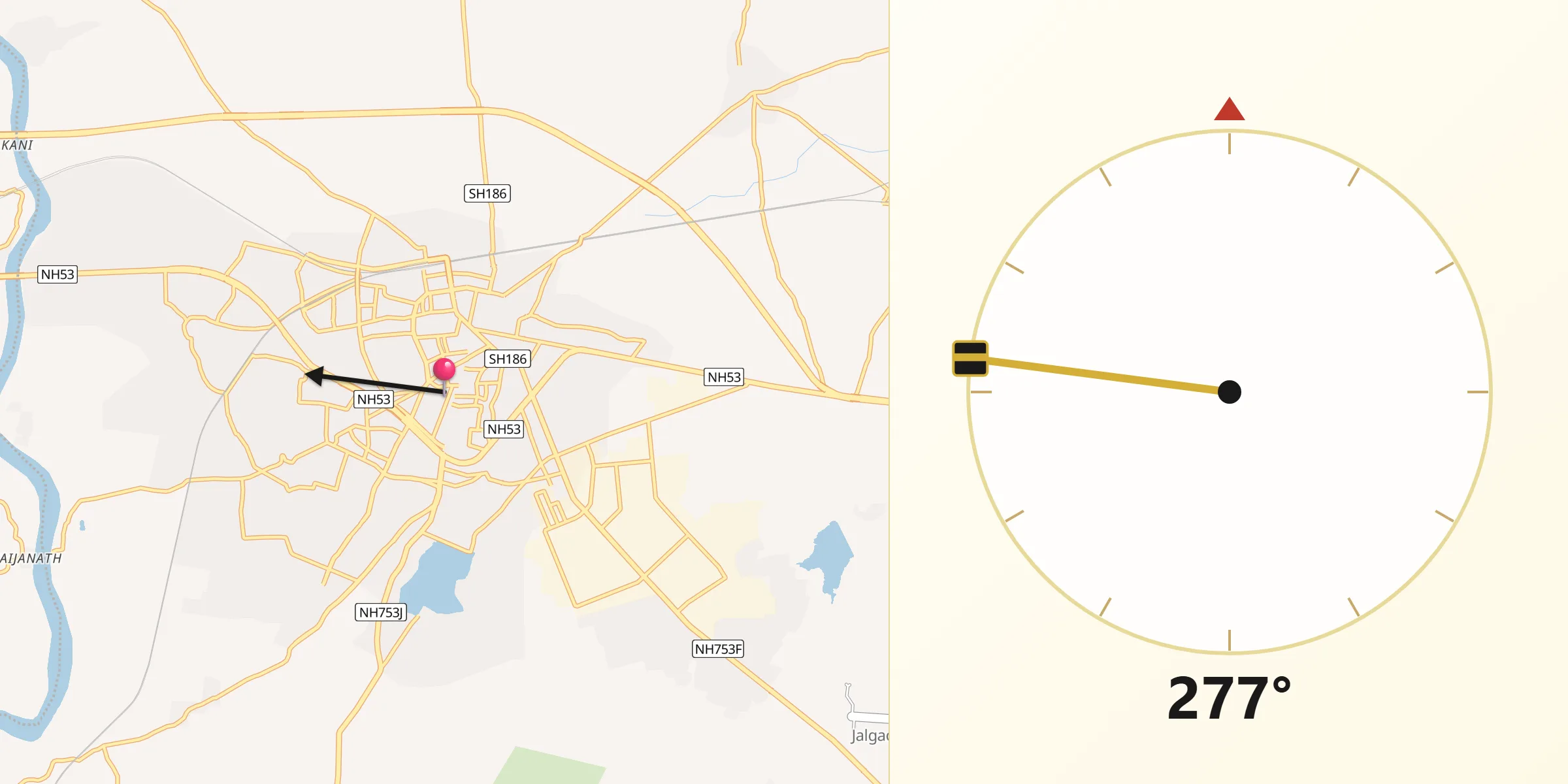 Qibla Direction from Jalgaon