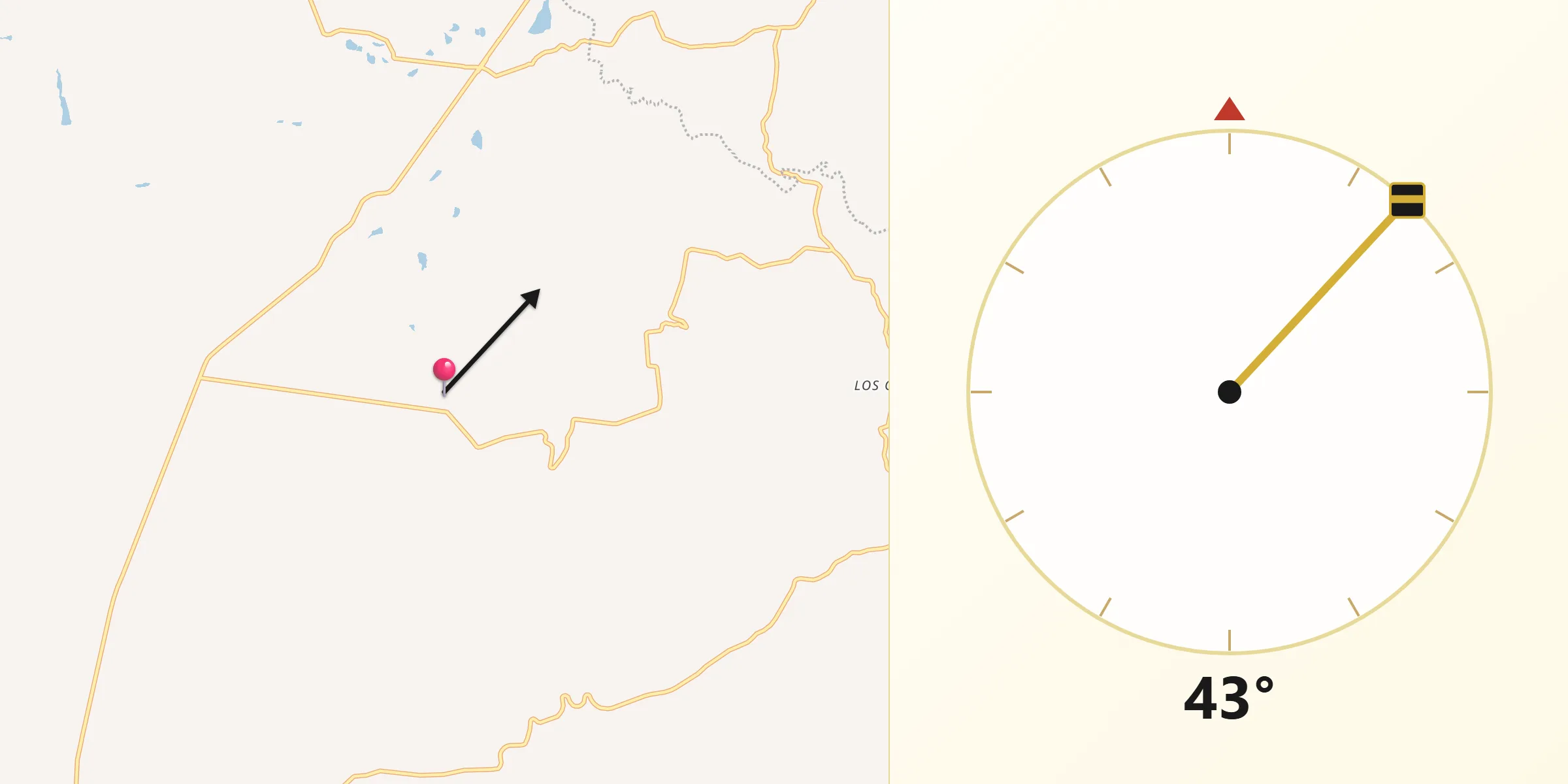Dirección de la Qibla desde El Derramadero