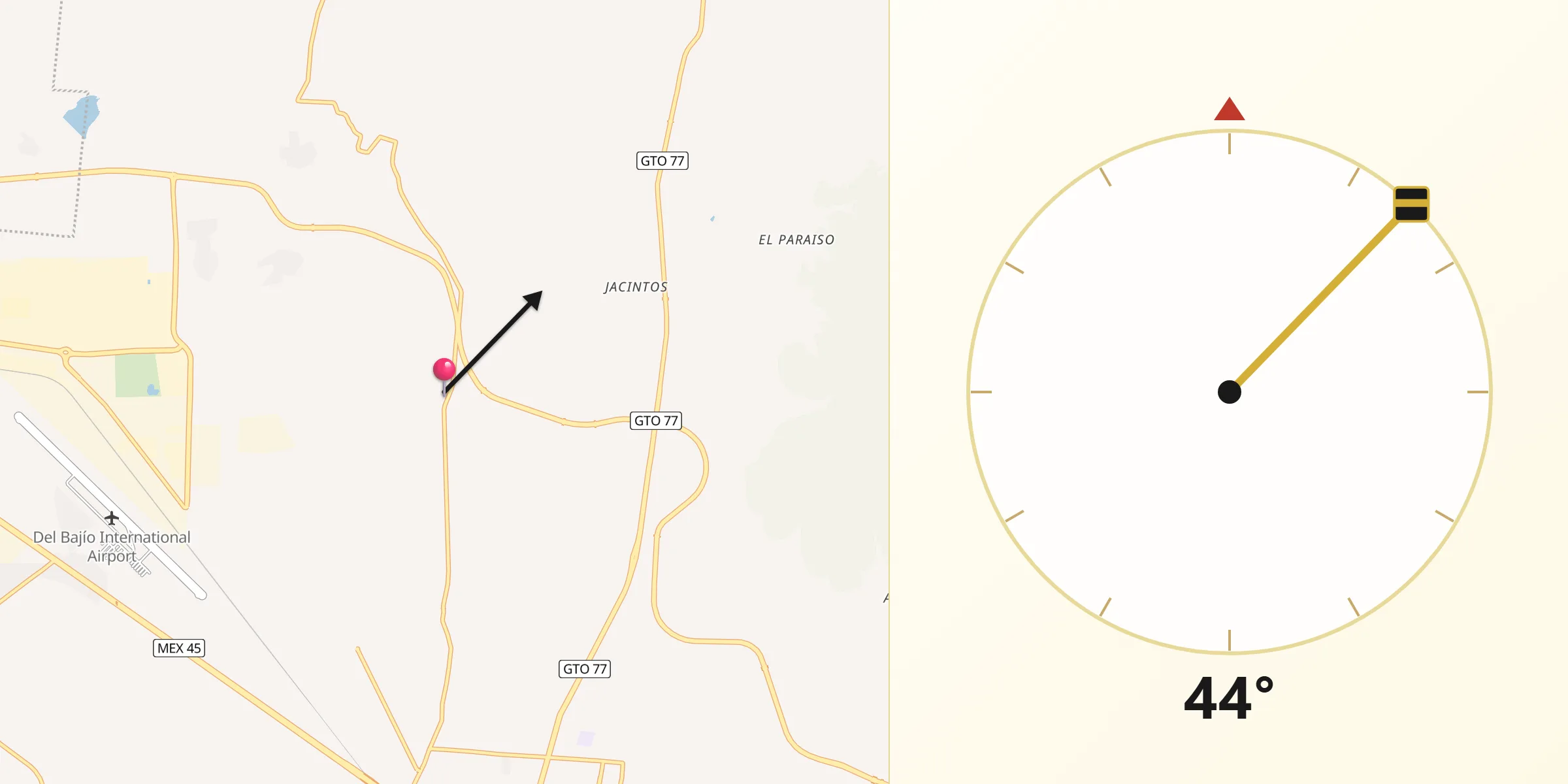 Dirección de la Qibla desde San Agustín de las Flores
