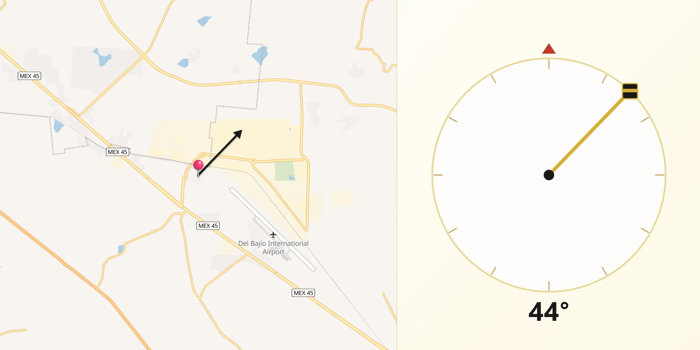 Dirección de la Qibla desde Mezquite de Sotelo