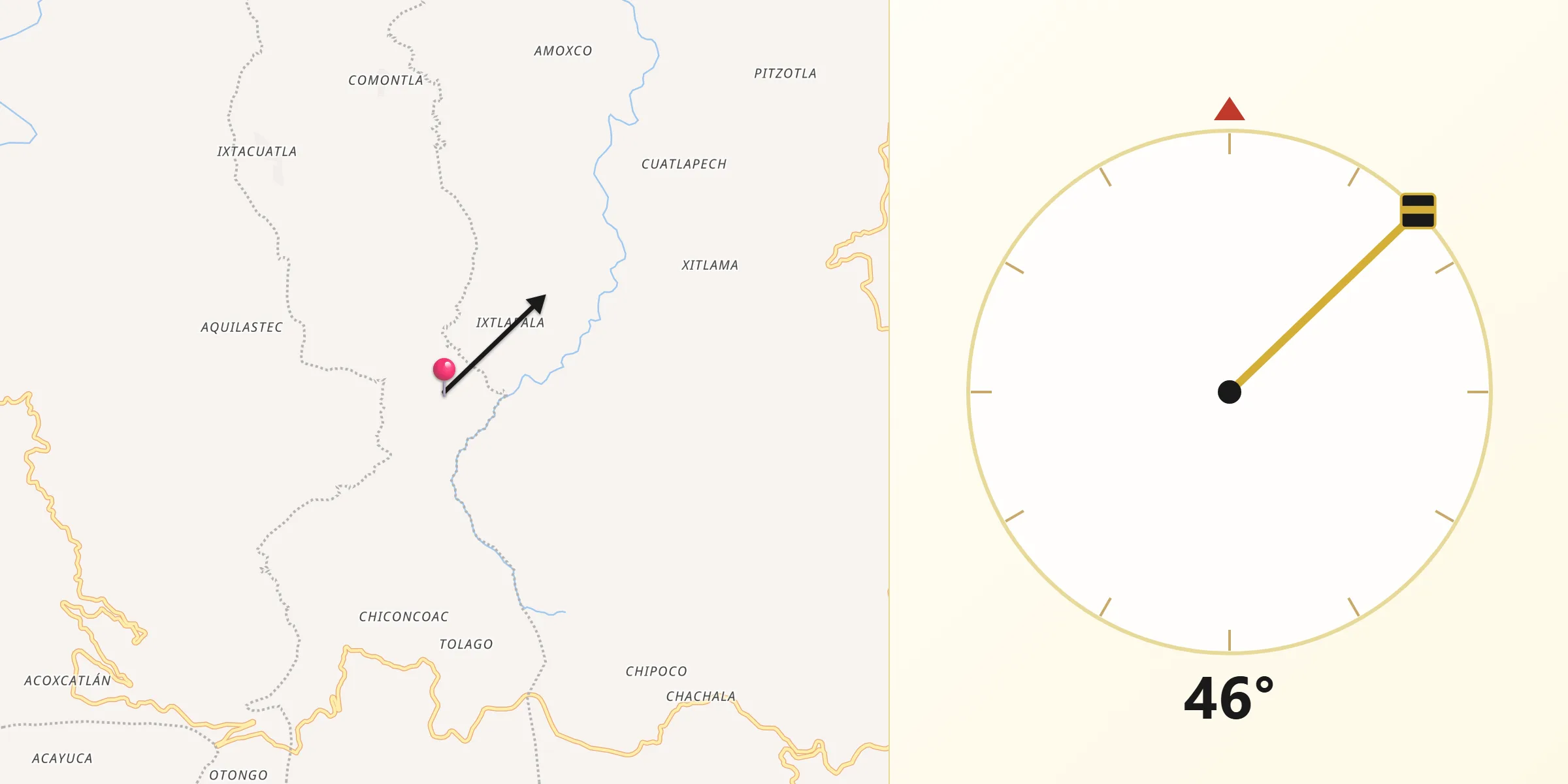Dirección de la Qibla desde Lolotla