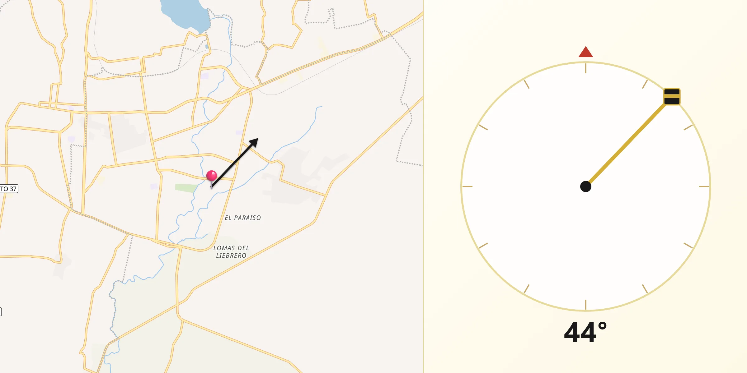 Dirección de la Qibla desde Fraccionamiento la Mezquitera