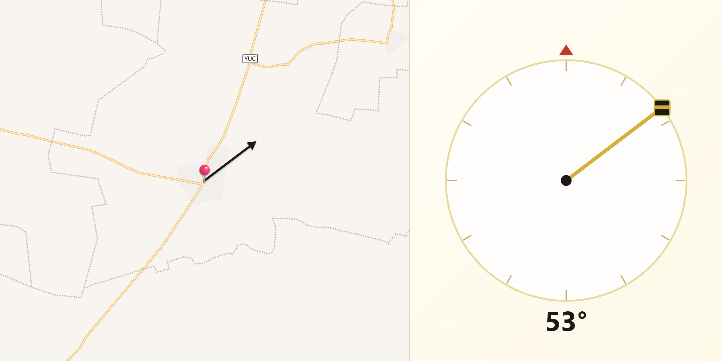 Dirección de la Qibla desde Tekal de Venegas